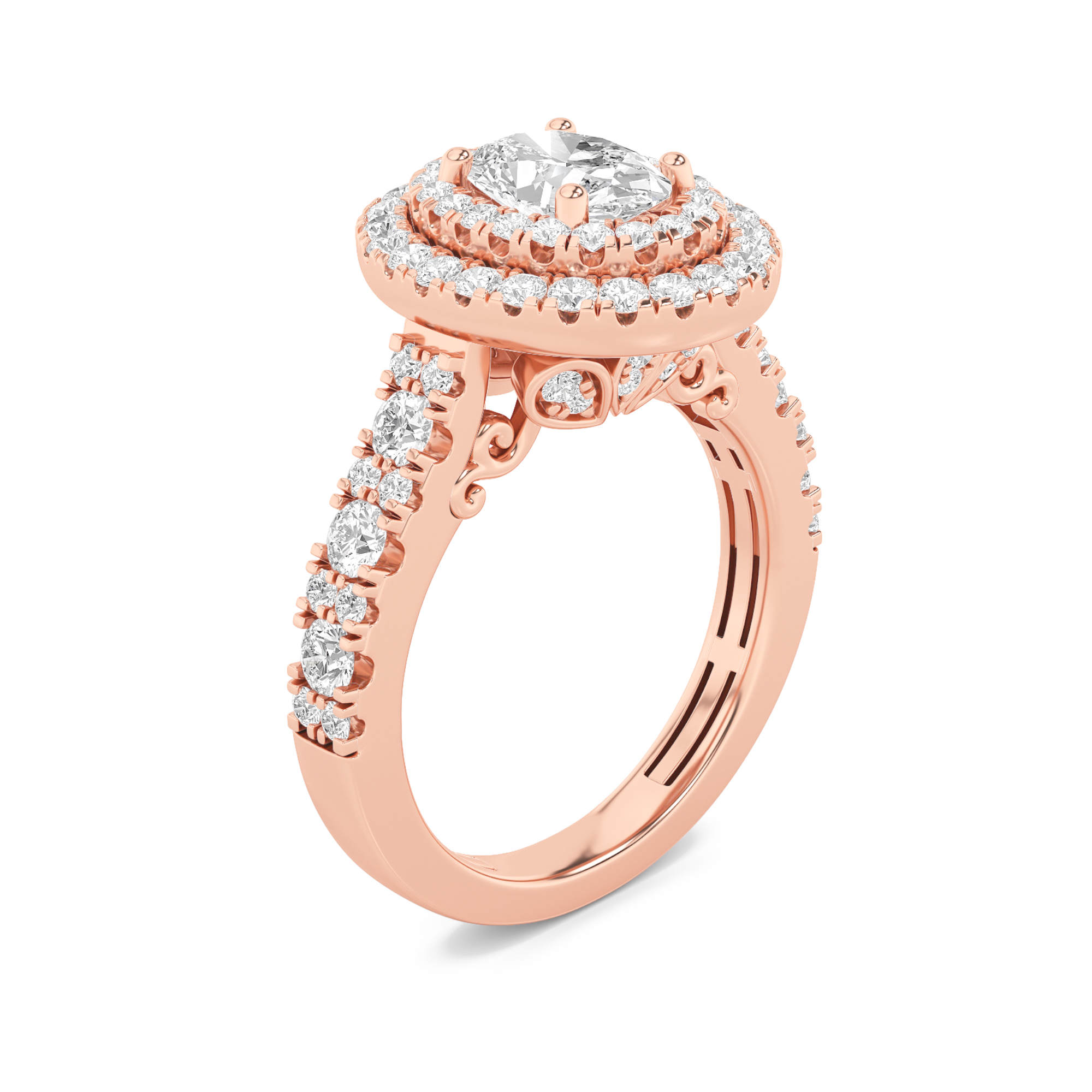 Double Halo Engagement Ring  with Pear Shaped Lab Grown Diamond (F/VS) in 14K Gold view 3