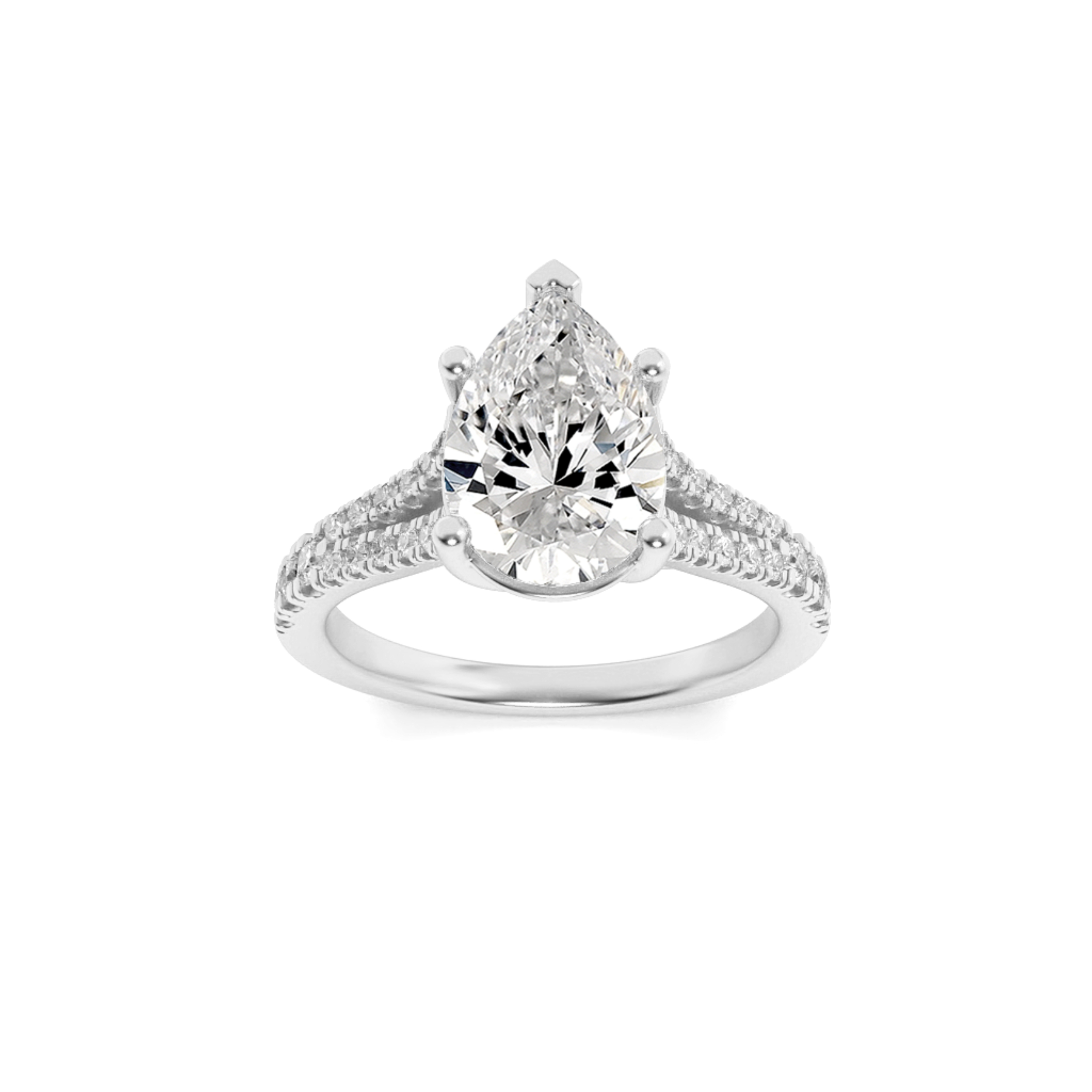 3.00 CT Pear Diamond Ring in 14K White Gold