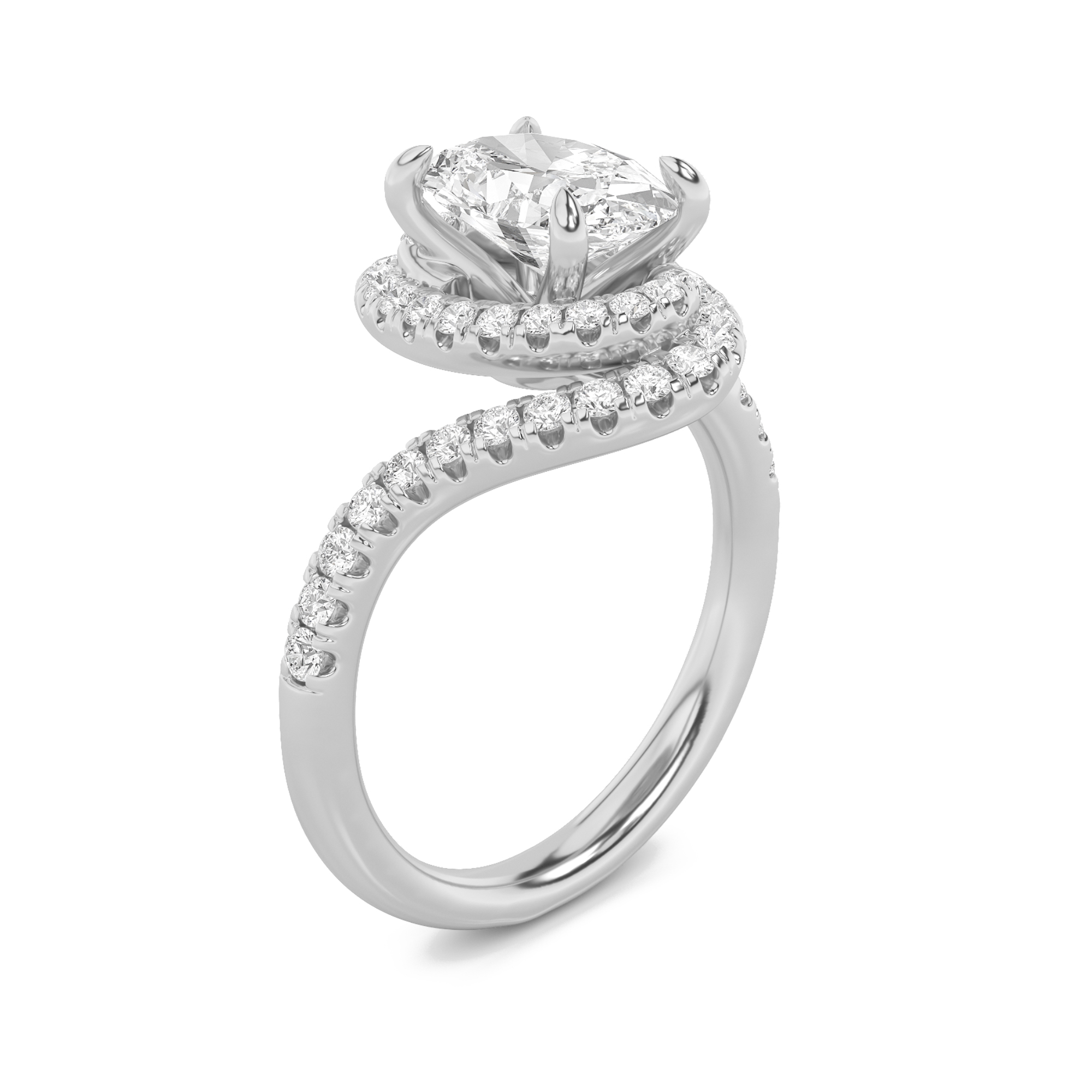 Swirl Accented Engagement Ring  with Oval Shaped Lab Grown Diamond (F/VS) in 14K Gold view 2
