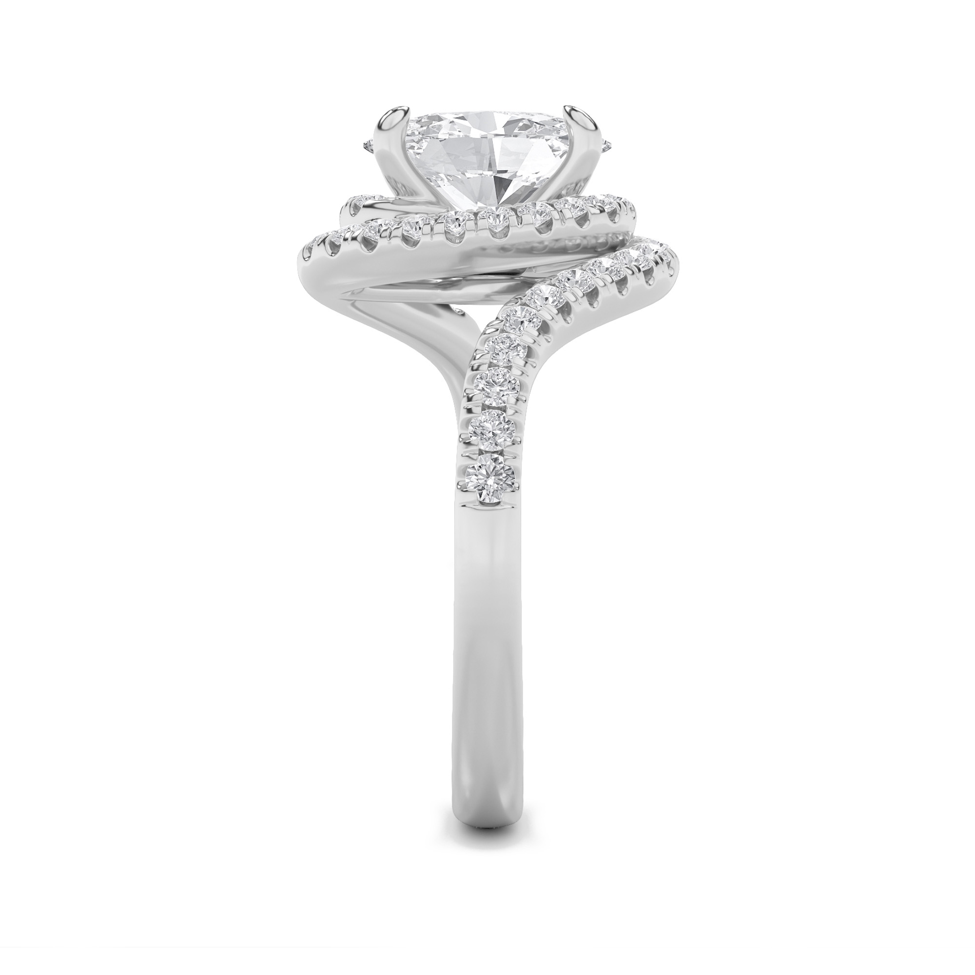 Swirl Accented Engagement Ring  with Oval Shaped Lab Grown Diamond (F/VS) in 14K Gold view 4