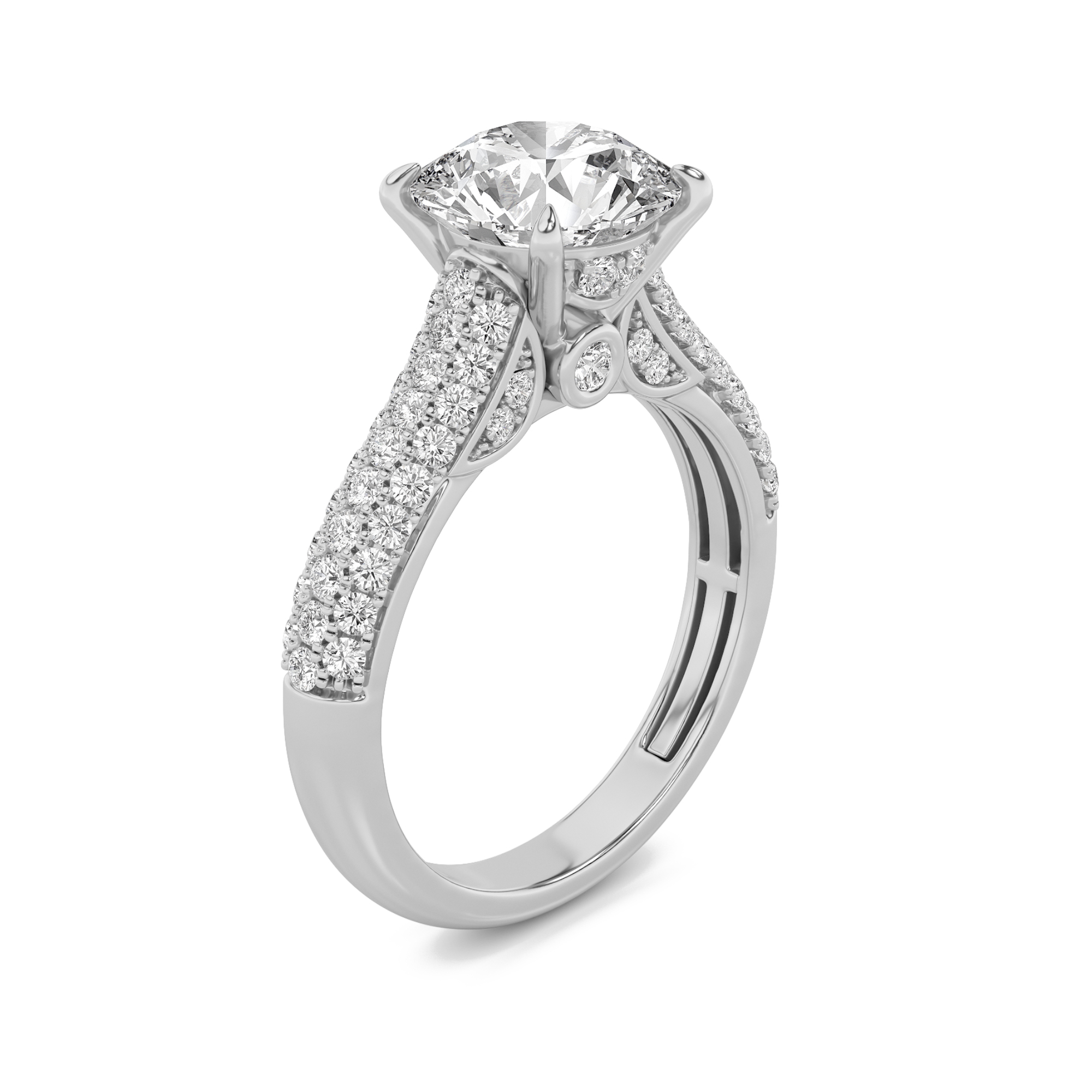Hidden Halo Accented Engagement Ring  with Round Shaped Lab Grown Diamond (F/VS) in 14K Gold view 3