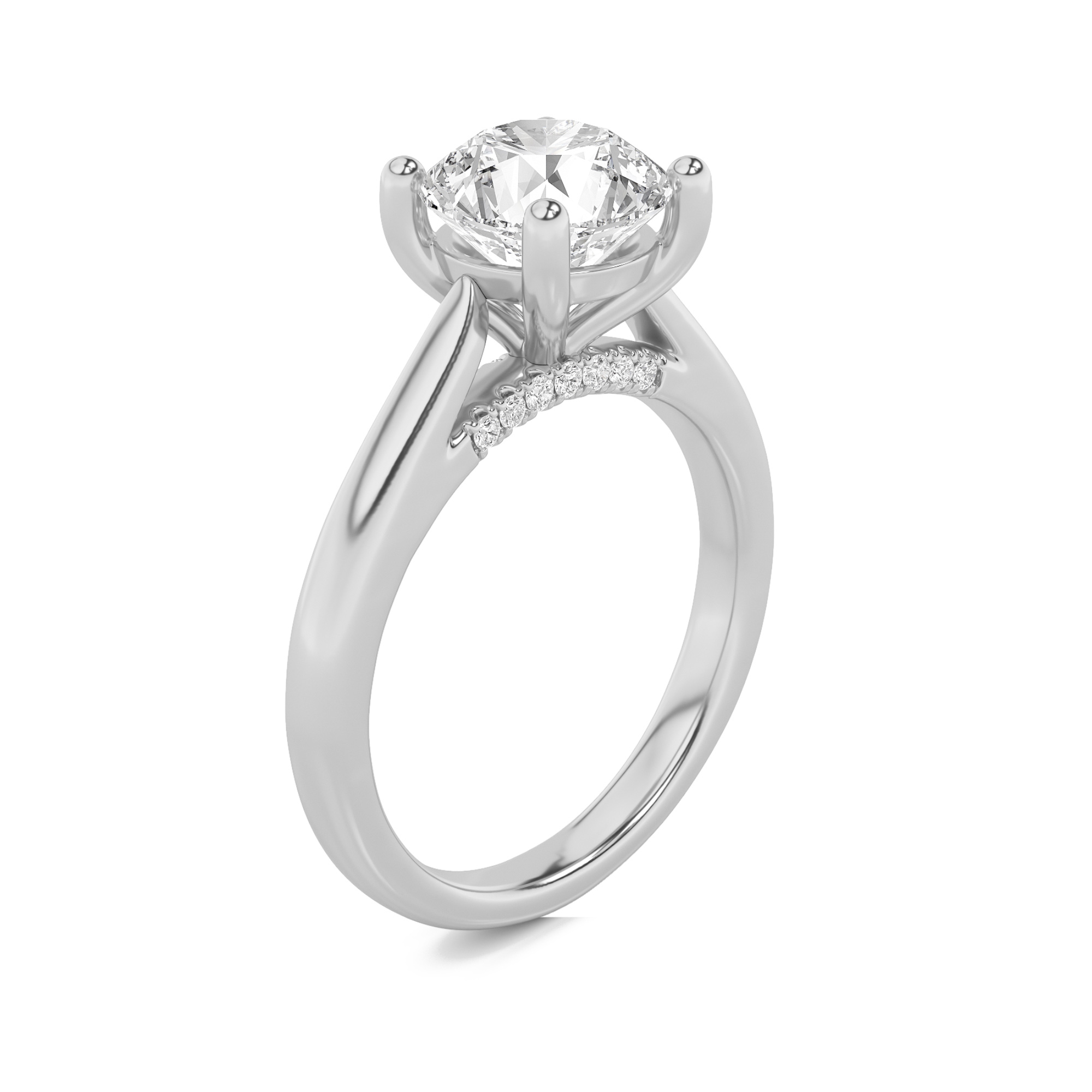 Cathedral Shank Round Solitaire Ring view 3