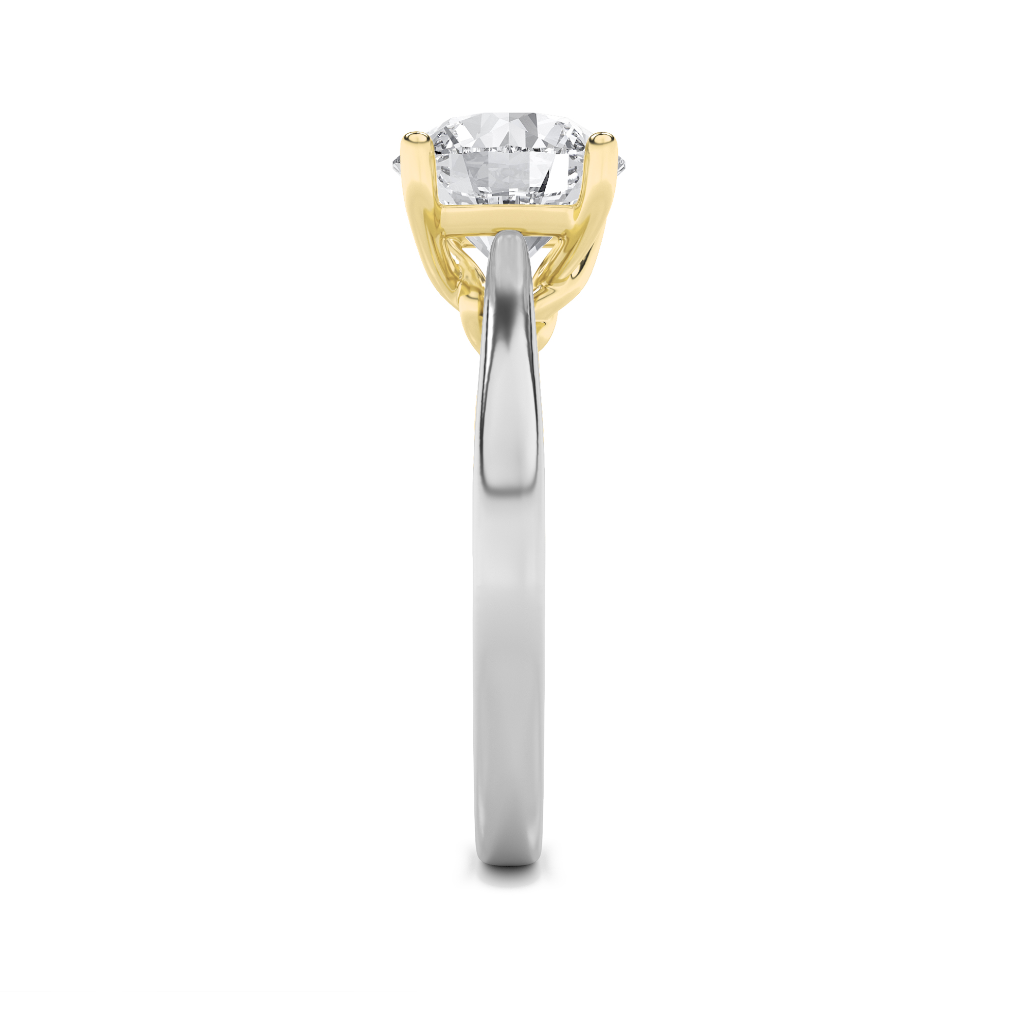 Two Tone Twisted Basket Cathedral Shank Solitaire Ring  with Elongated Cushion Shaped Lab Grown Diamond (F/VS) in 14K Go view 5
