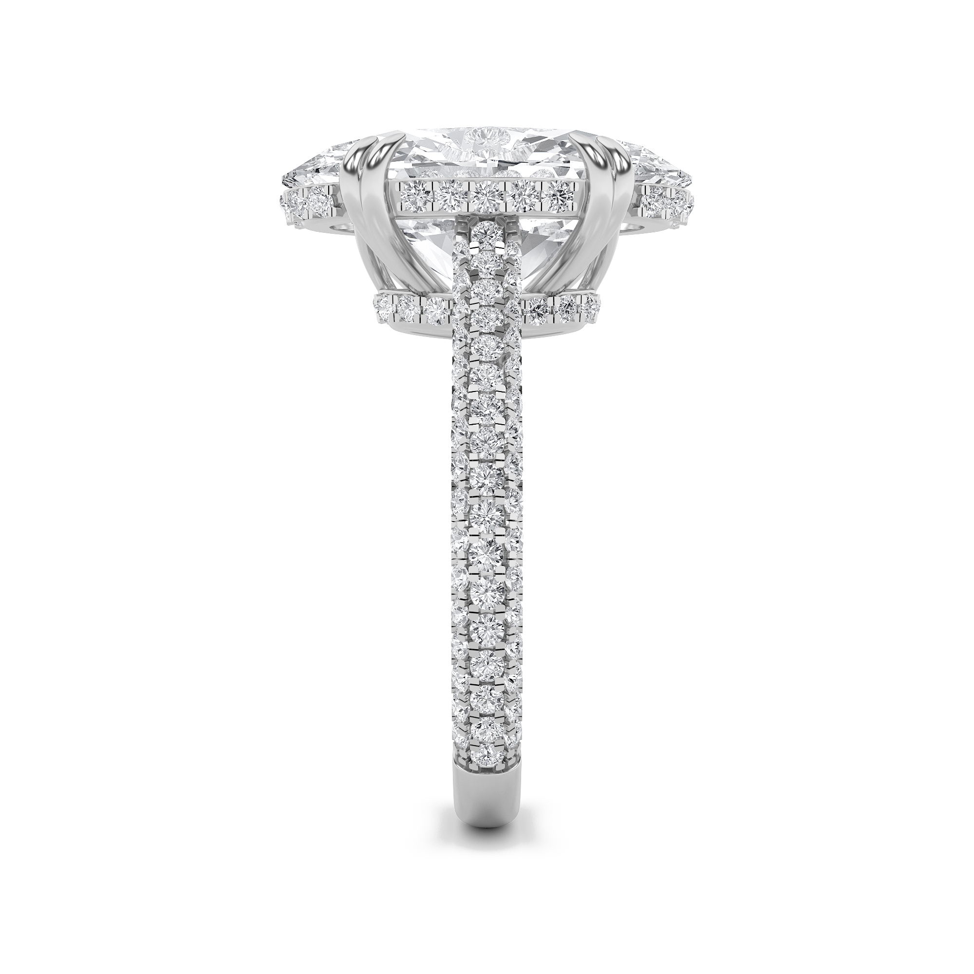Cathedral Accent Shank Oval Statement Engagement Ring view 5