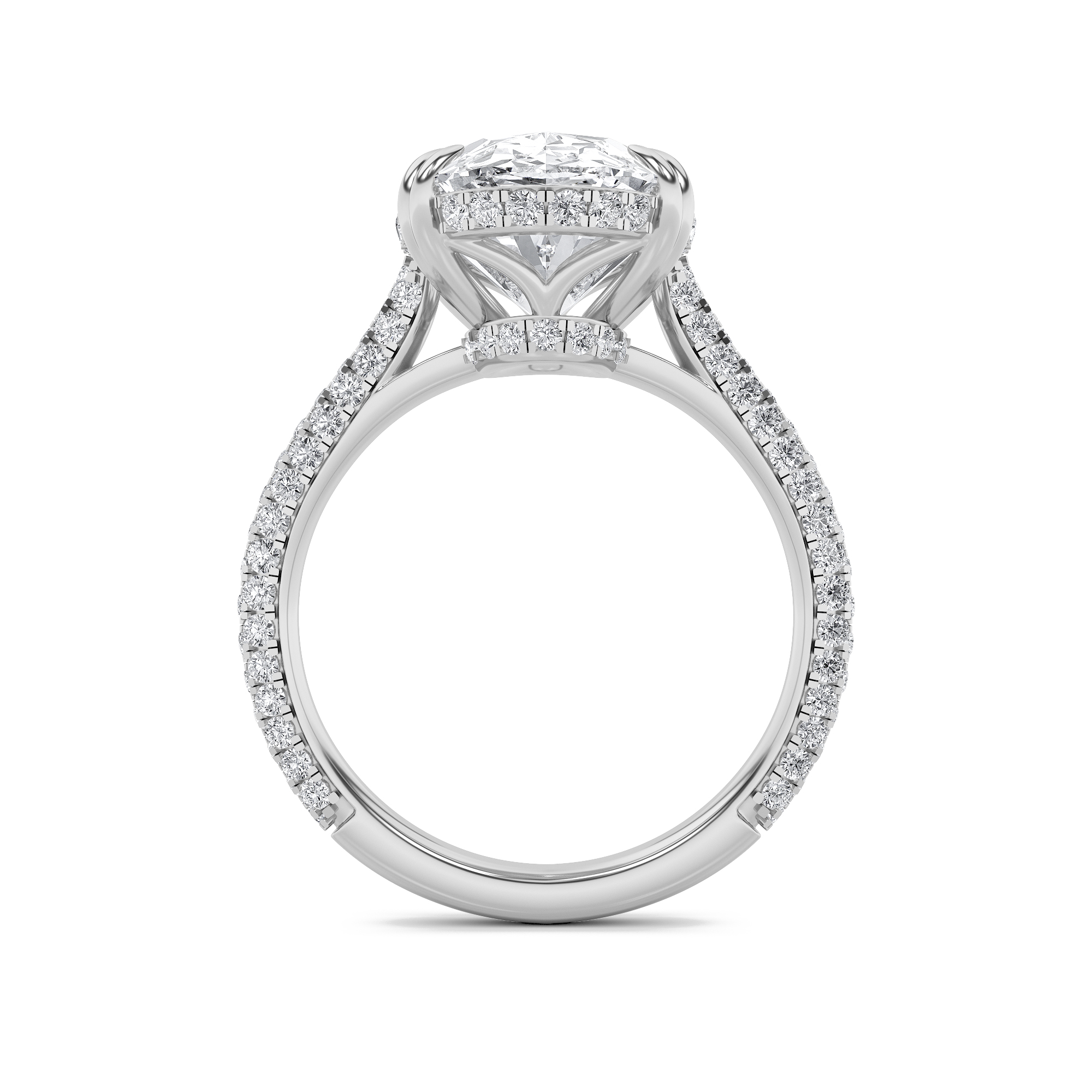 Cathedral Accent Shank Oval Statement Engagement Ring view 3