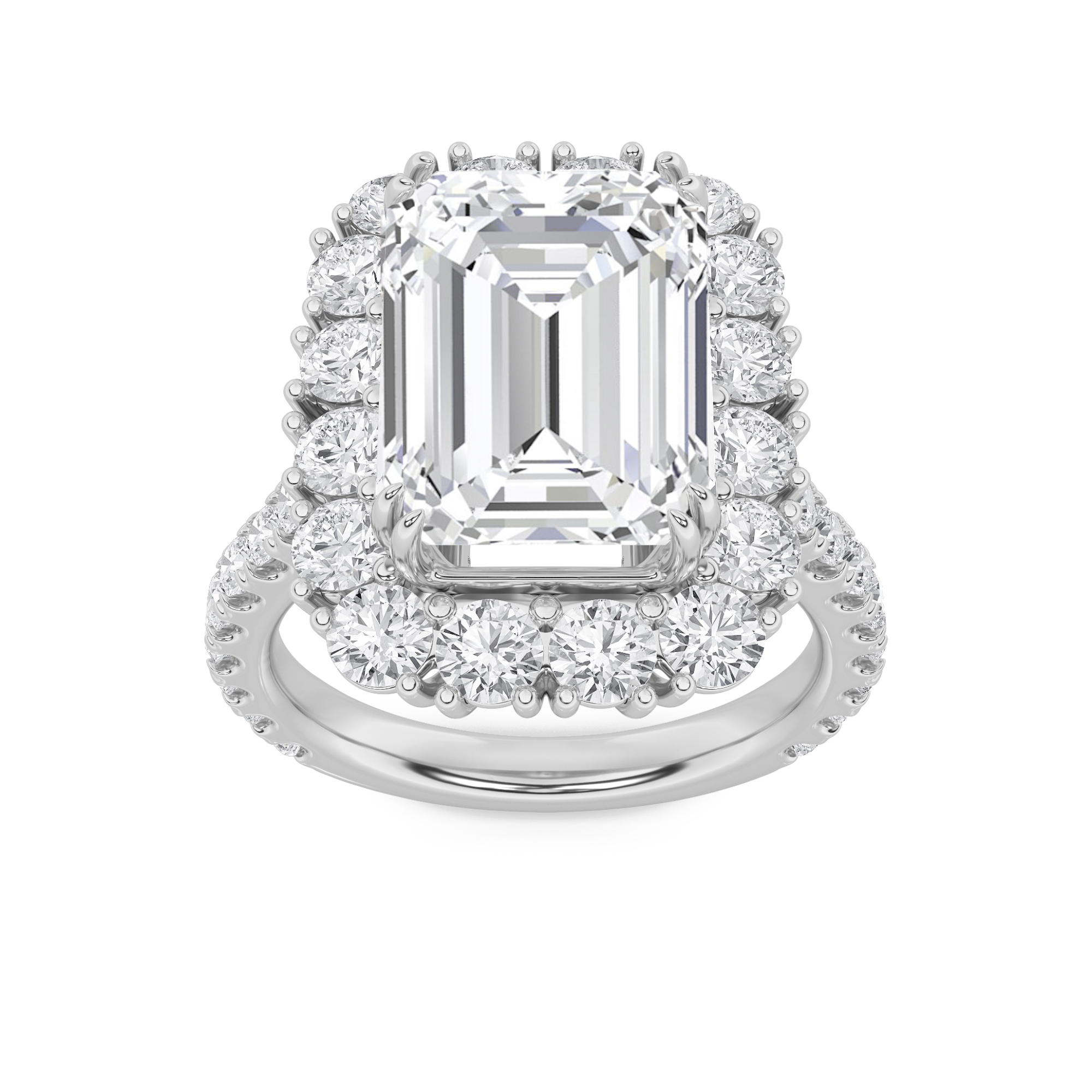 7.25 CT Emerald Diamond Ring in 14K White Gold