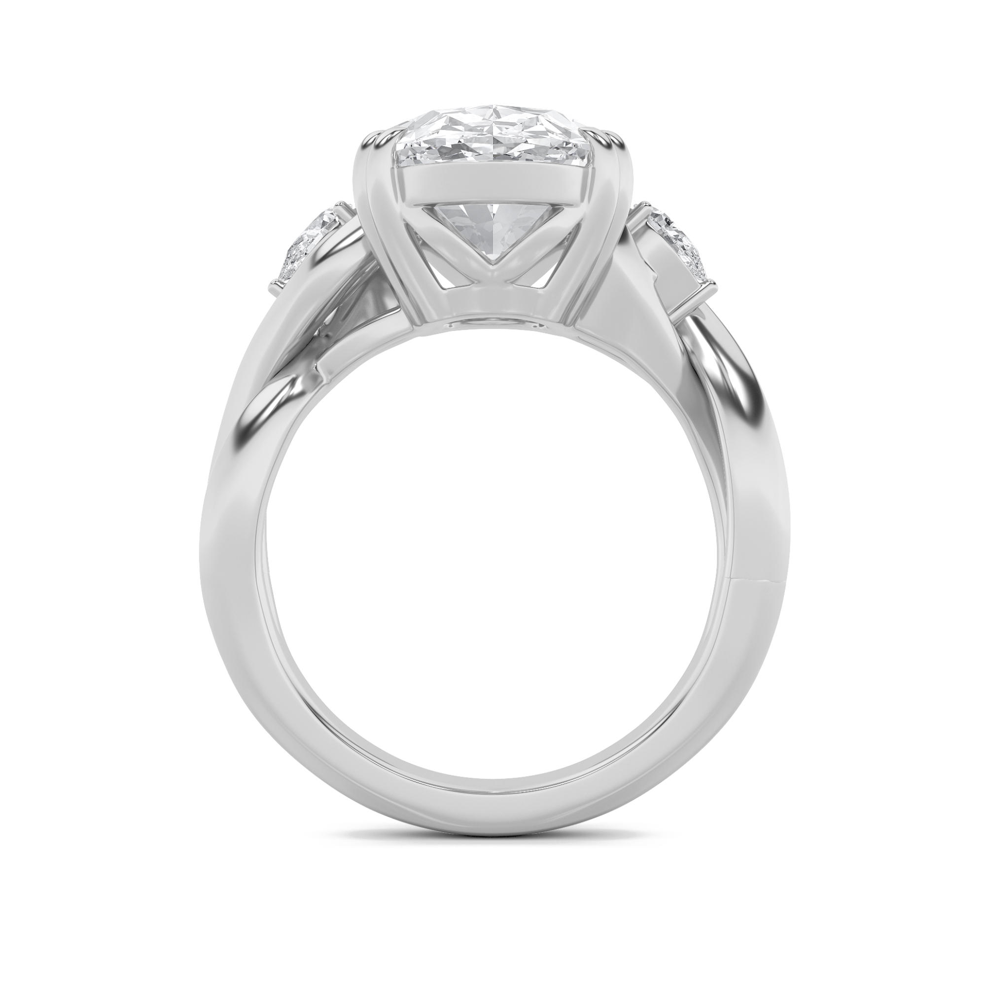 Bold Accented Engagement Ring  with Oval Shaped Lab Grown Diamond (F/VS) in 14K Gold view 3
