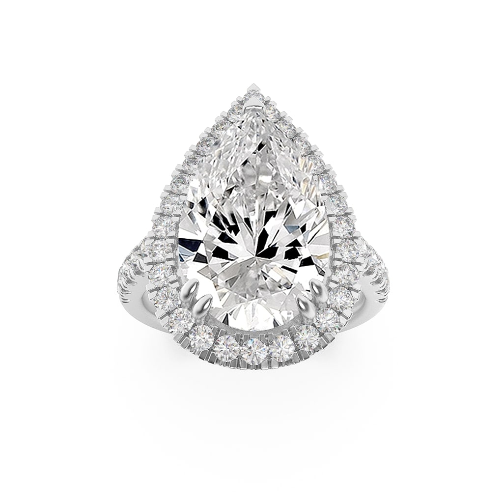 6.25Cttw Pear Shaped Lab Grown Diamond (F/VS) Bold Accented Engagement Ring in 14K Gold