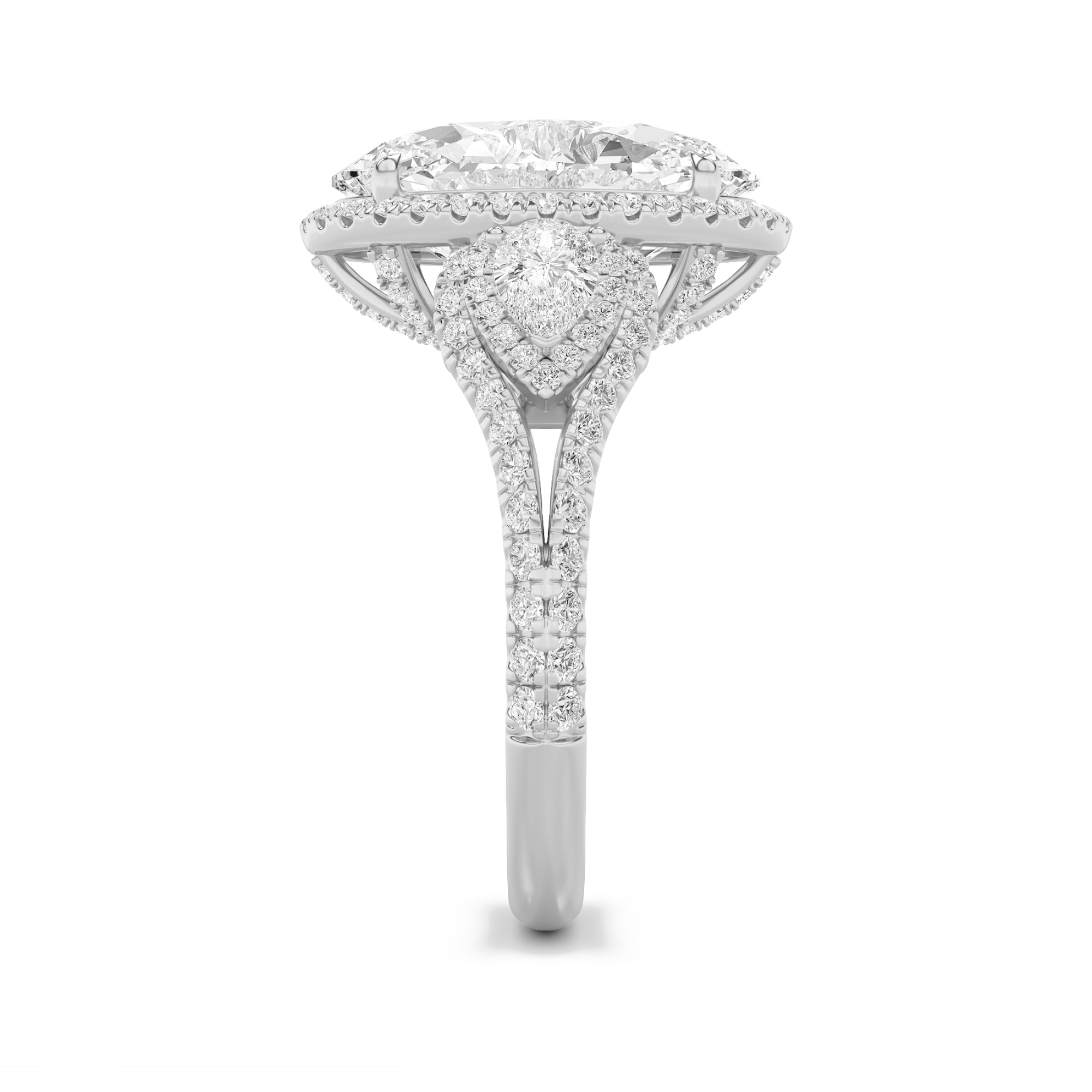 Three Stone Halo Oval Statement Engagement Ring view 4