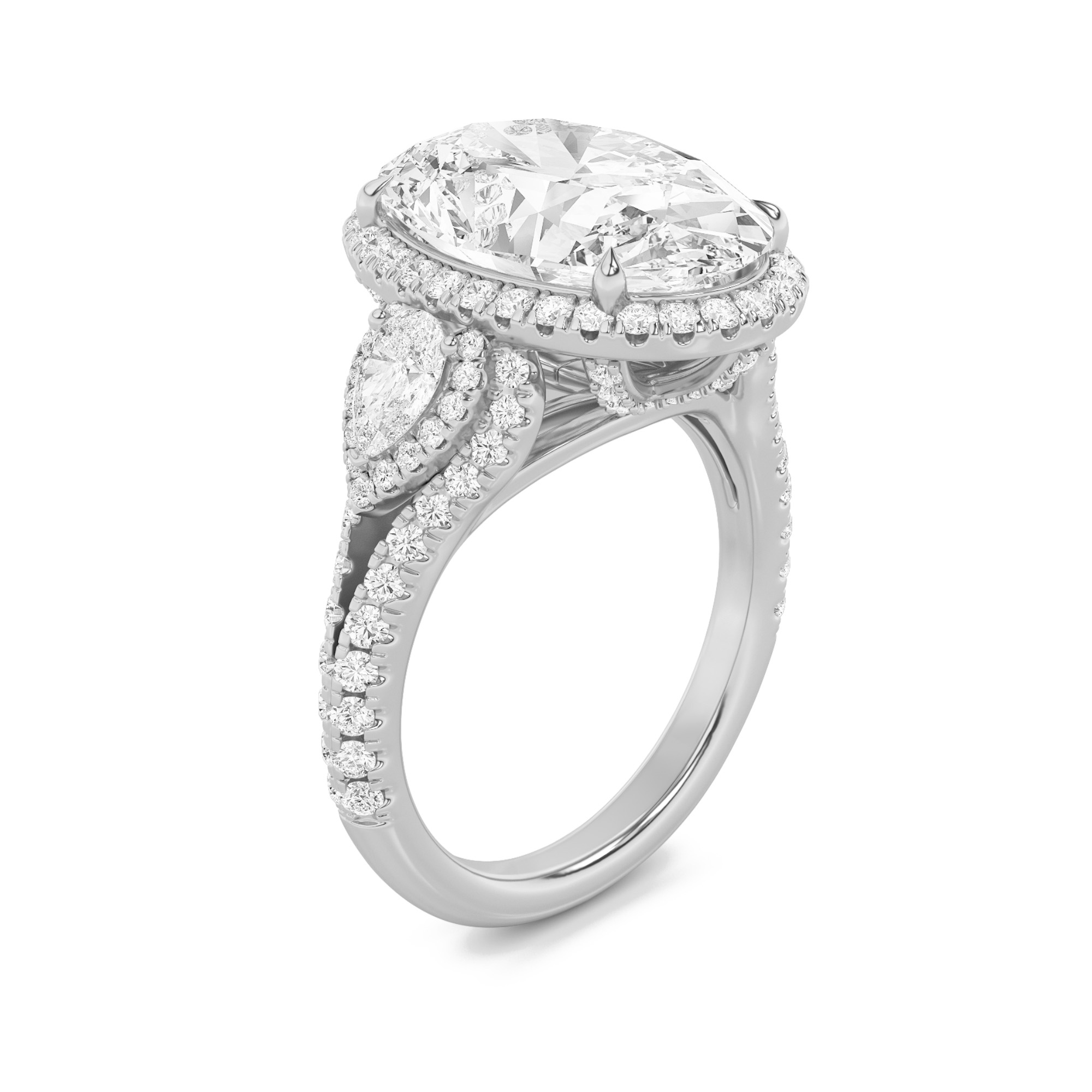 Three Stone Halo Oval Statement Engagement Ring view 2