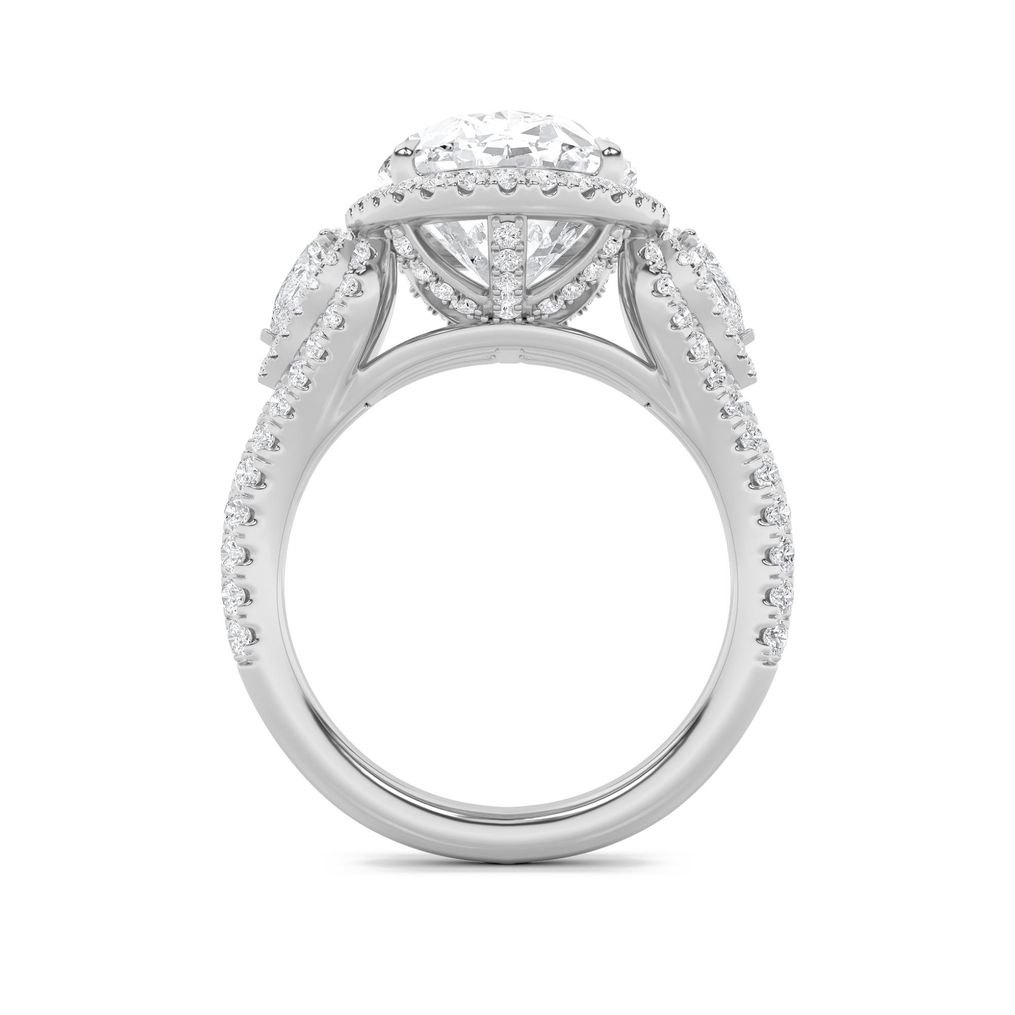 Three Stone Halo Oval Statement Engagement Ring view 3