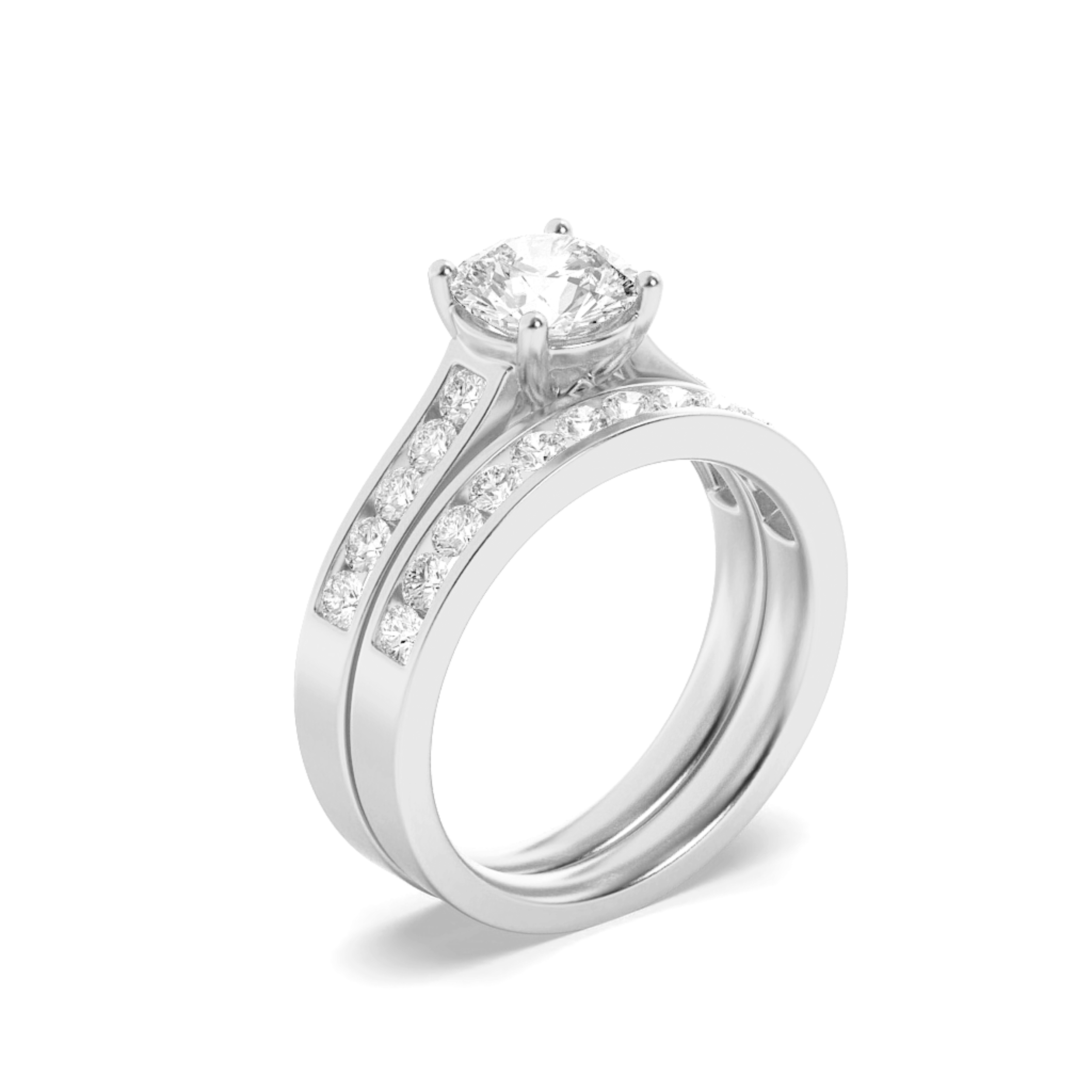 Channel Set Bridal Engagement Ring  with Emerald Shaped Lab Grown Diamond (F/VS) in 14K Gold view 3