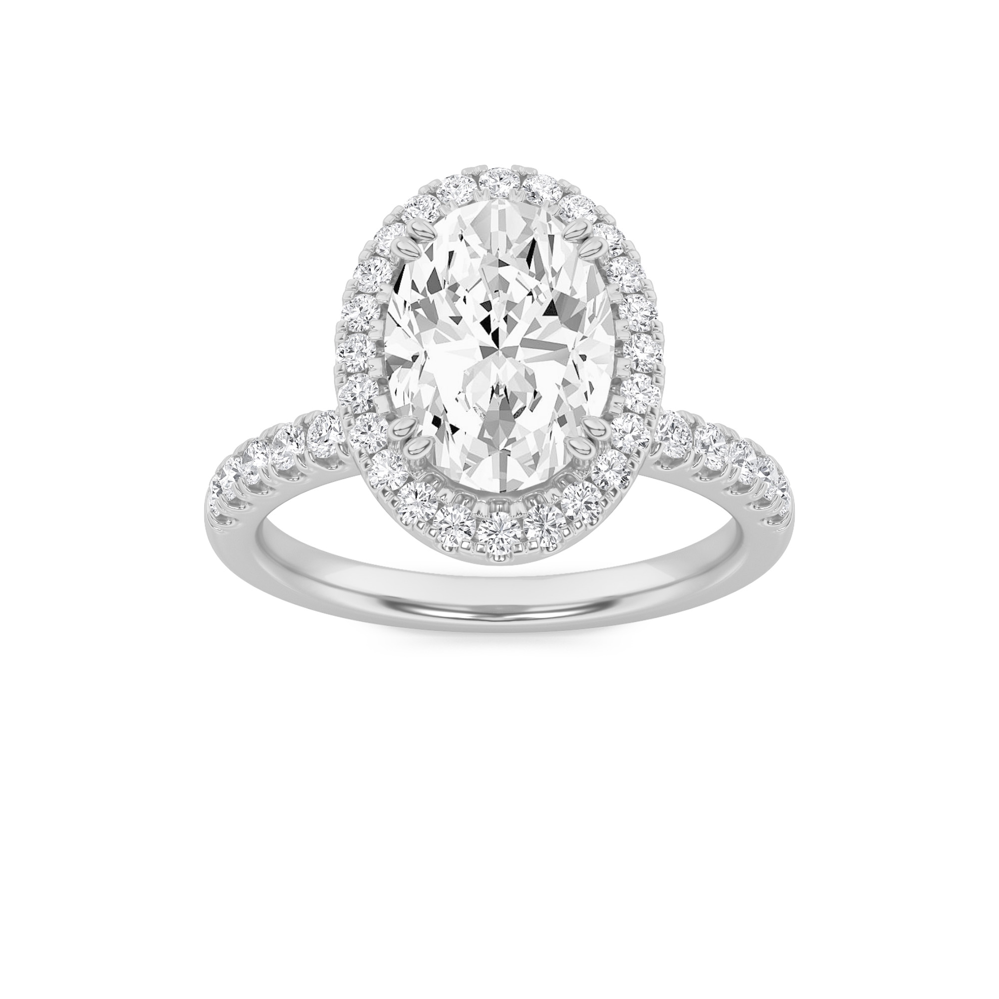 Halo Accented Engagement Ring  with Oval Shaped Lab Grown Diamond (F/VS) in 14K Gold view 3