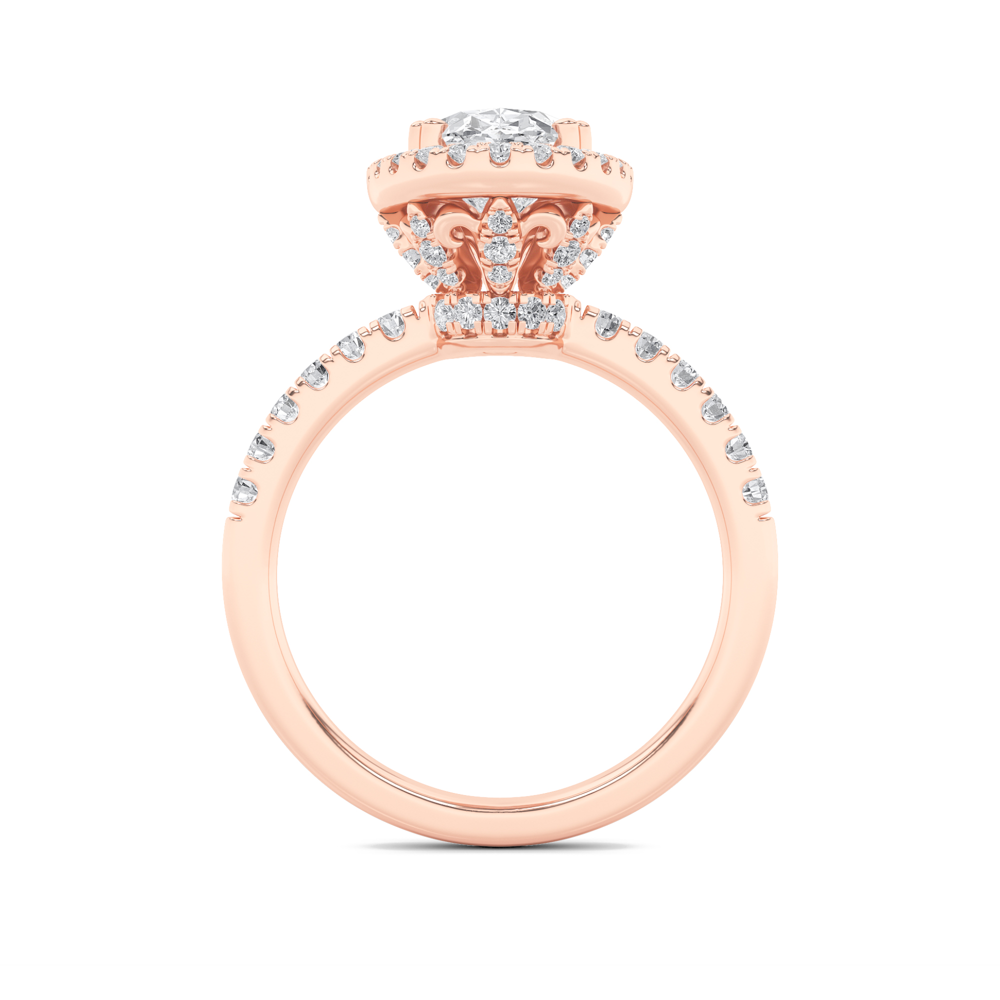 Halo Accented Engagement Ring  with Oval Shaped Lab Grown Diamond (F/VS) in 14K Gold view 4
