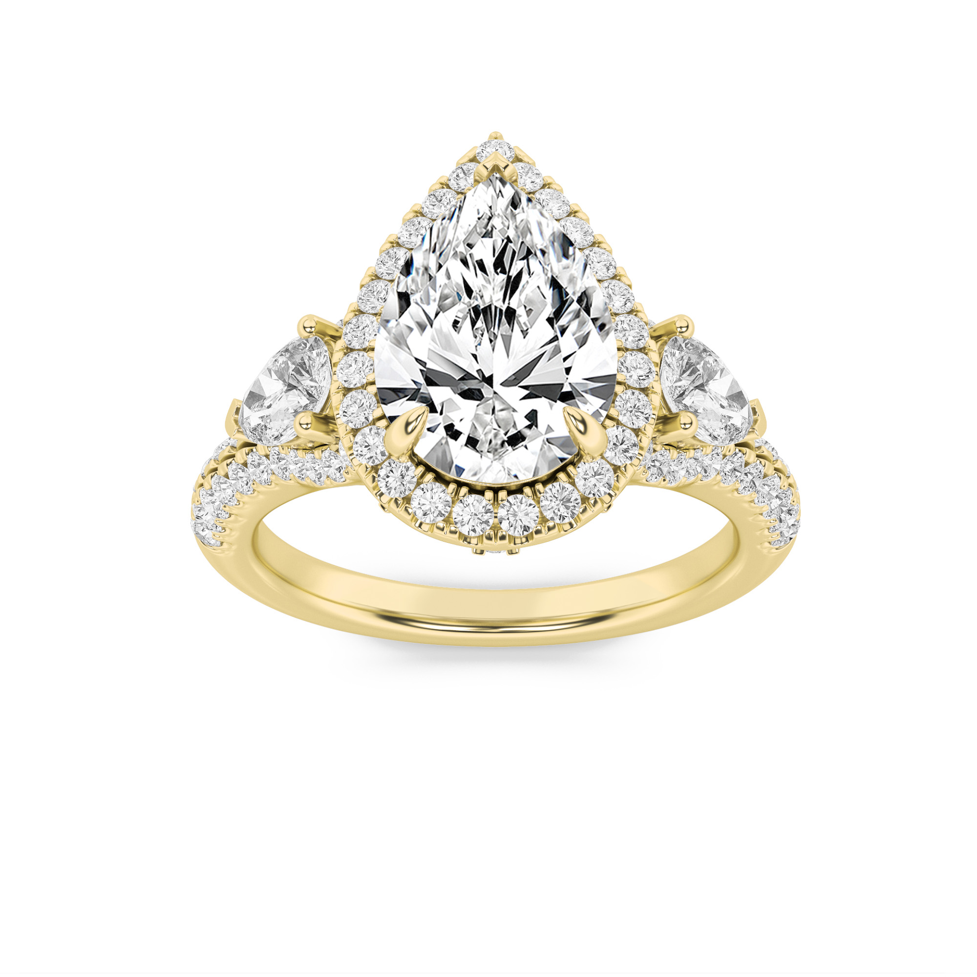 3.00 CT Pear Diamond Ring in 14K Yellow Gold