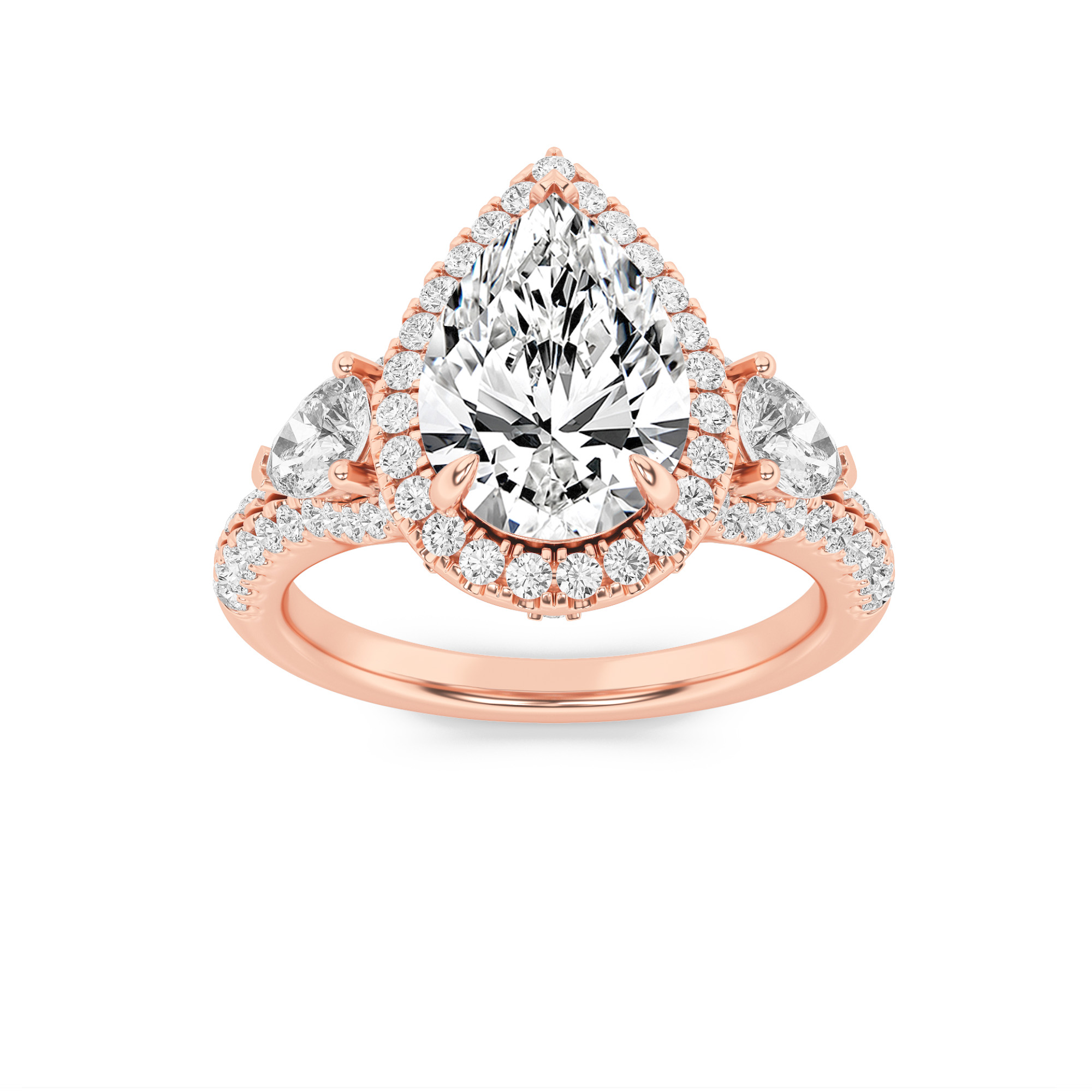 3.00 CT Pear Diamond Ring in 14K Rose Gold