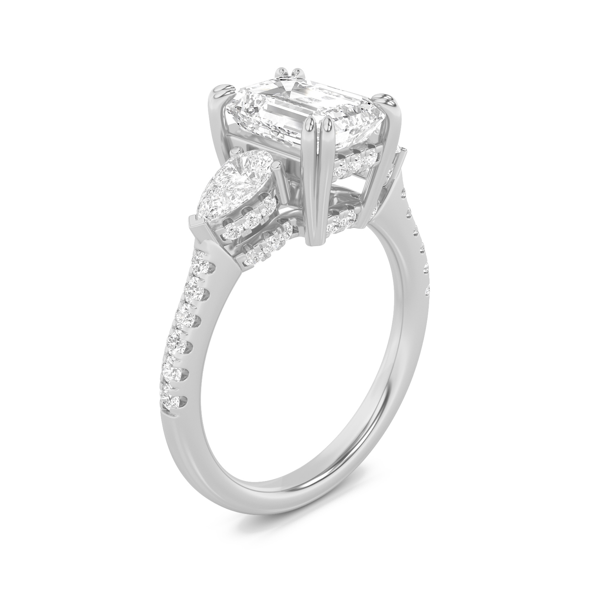 Three Stone Emerald Engagement Ring view 3