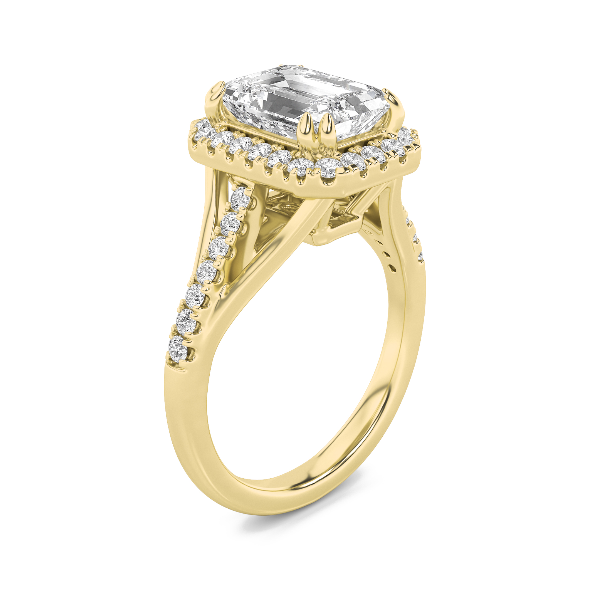 Halo Accented Engagement Ring  with Emerald Shaped Lab Grown Diamond (F/VS) in 14K Gold view 3