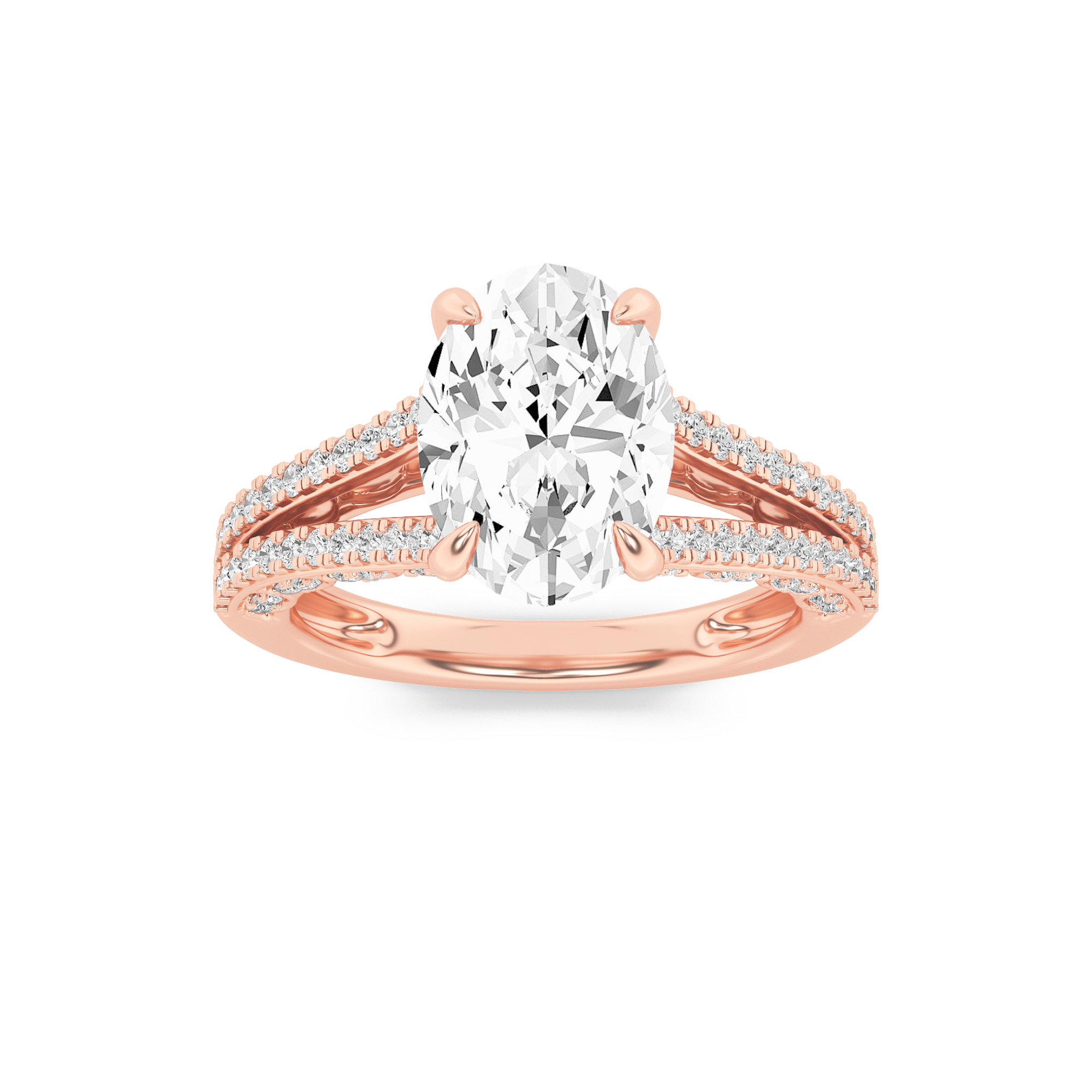 2Cttw Oval Shaped Lab Grown Diamond (F/VS) Split Shank Accented Engagement Ring in 14K Gold