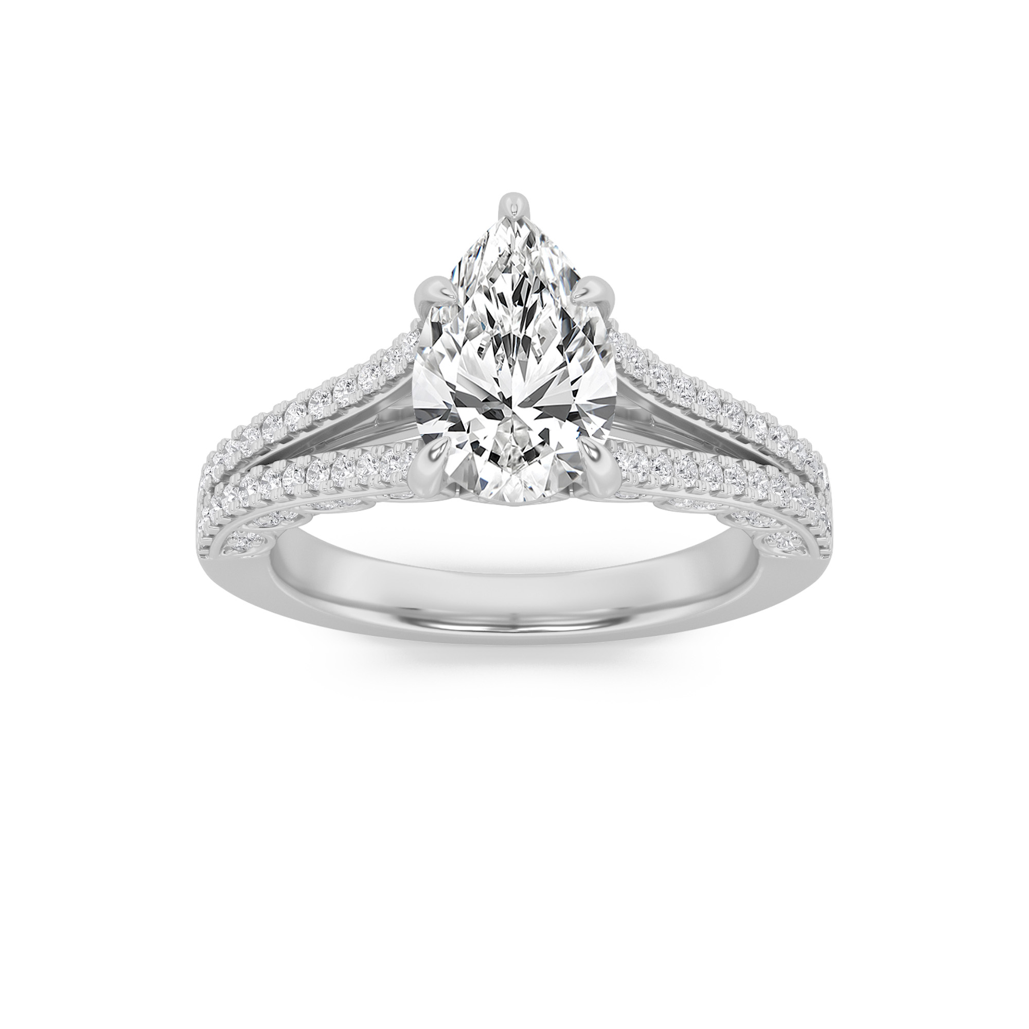 2.00 CT Pear Diamond Ring in 14K White Gold