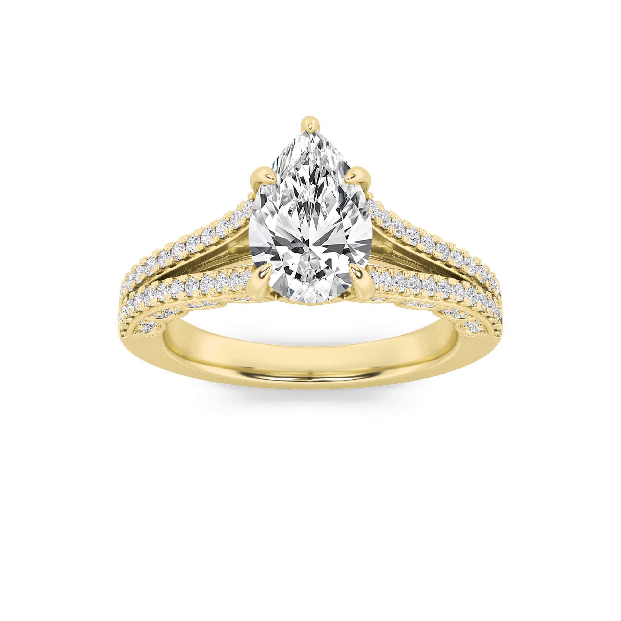 2.00 CT Pear Diamond Ring in 14K Yellow Gold