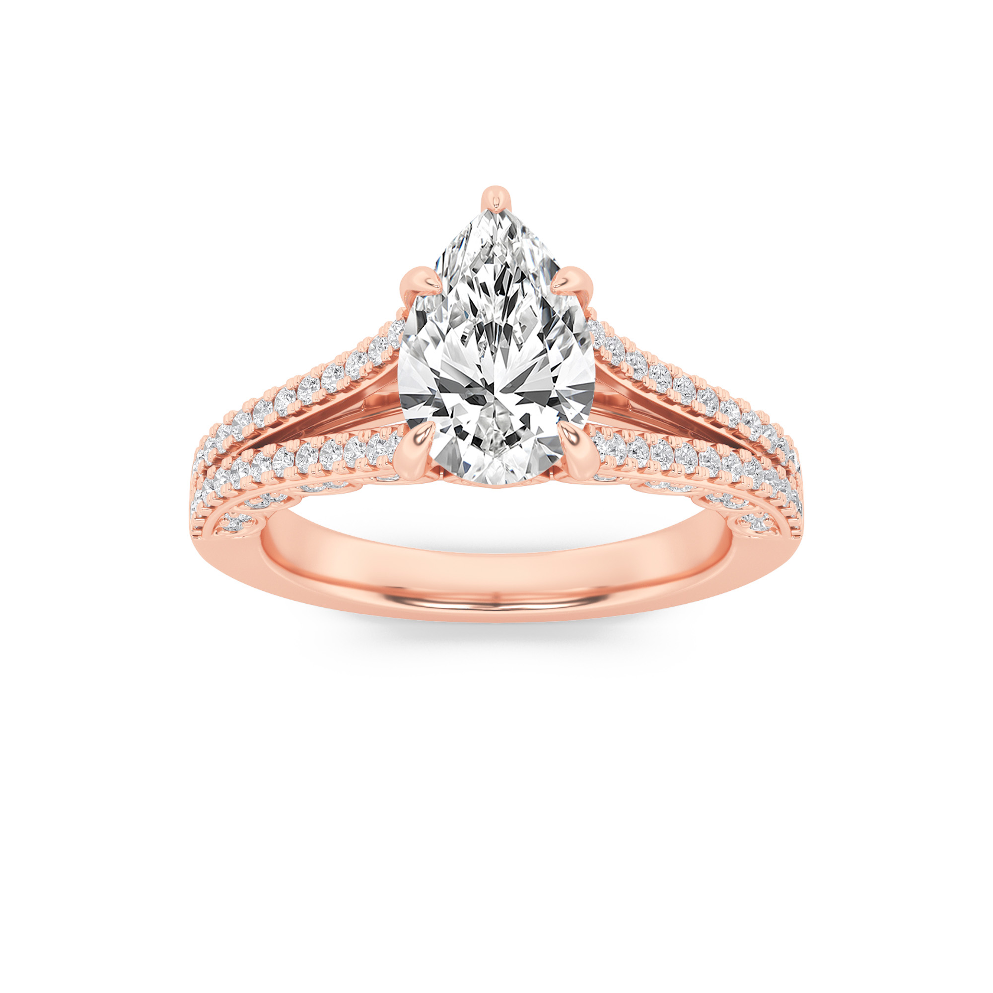 2.00 CT Pear Diamond Ring in 14K Rose Gold