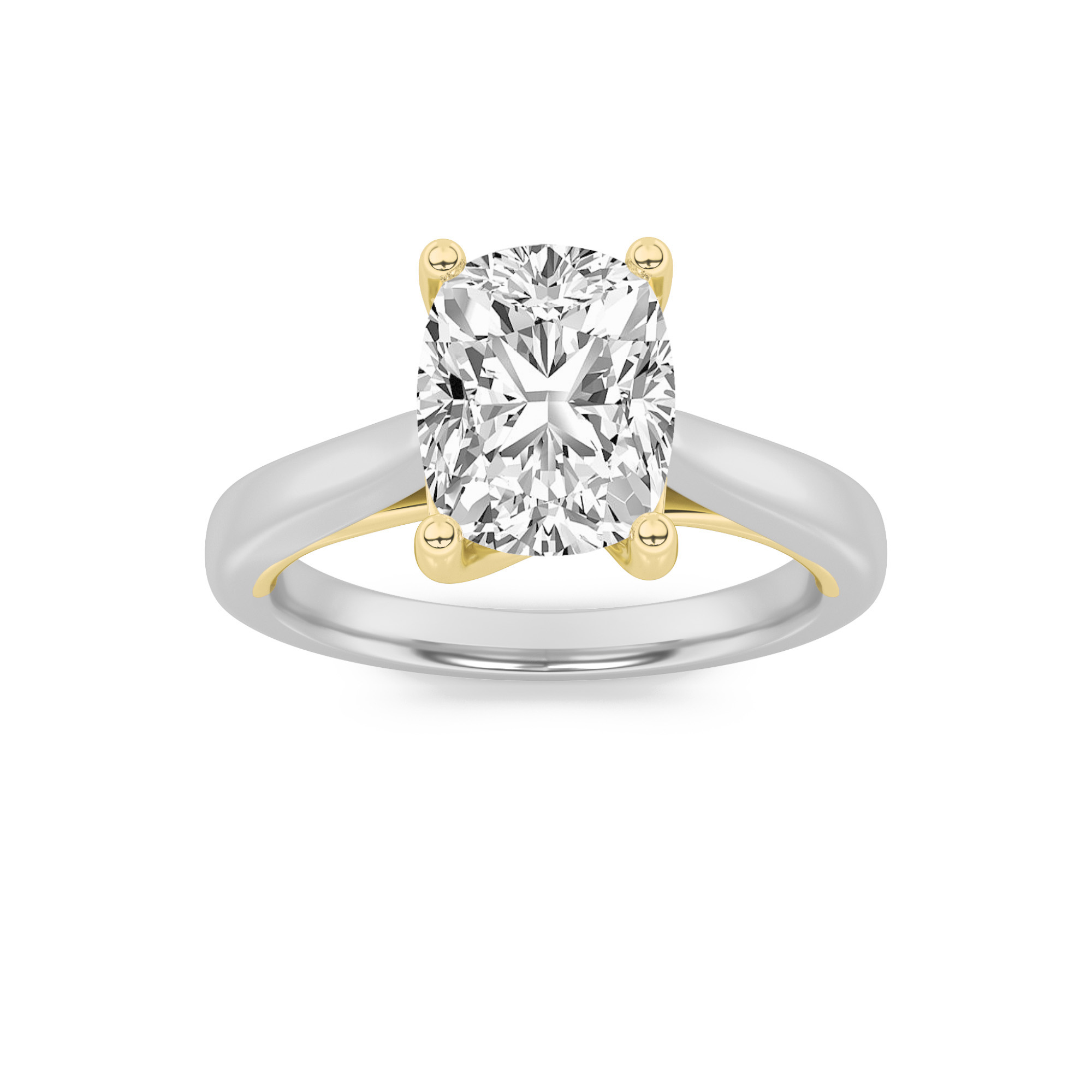 1Cttw Elongated Cushion Shaped Lab Grown Diamond (F/VS) Two Tone Cathedral Shank Engagement Ring in 14K Gold