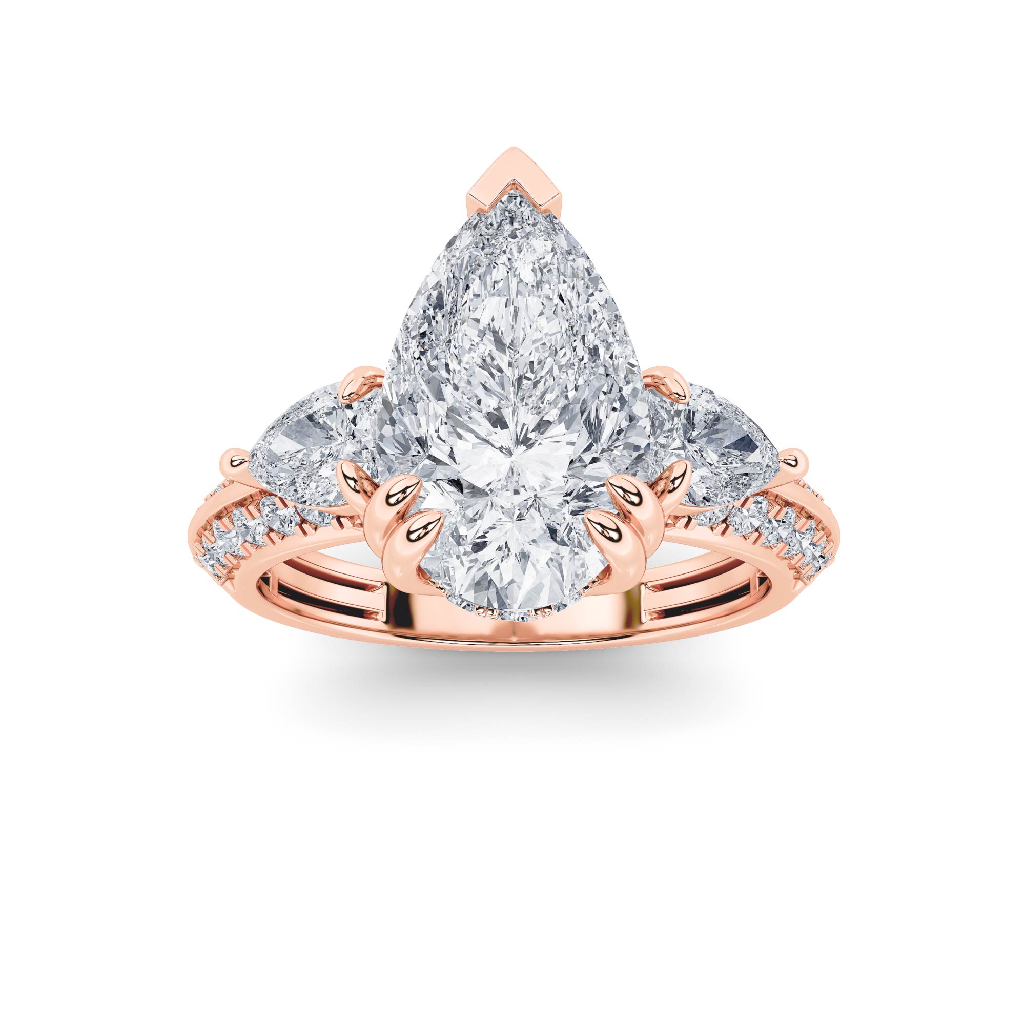 3.50 CT Pear Diamond Ring in 14K Rose Gold