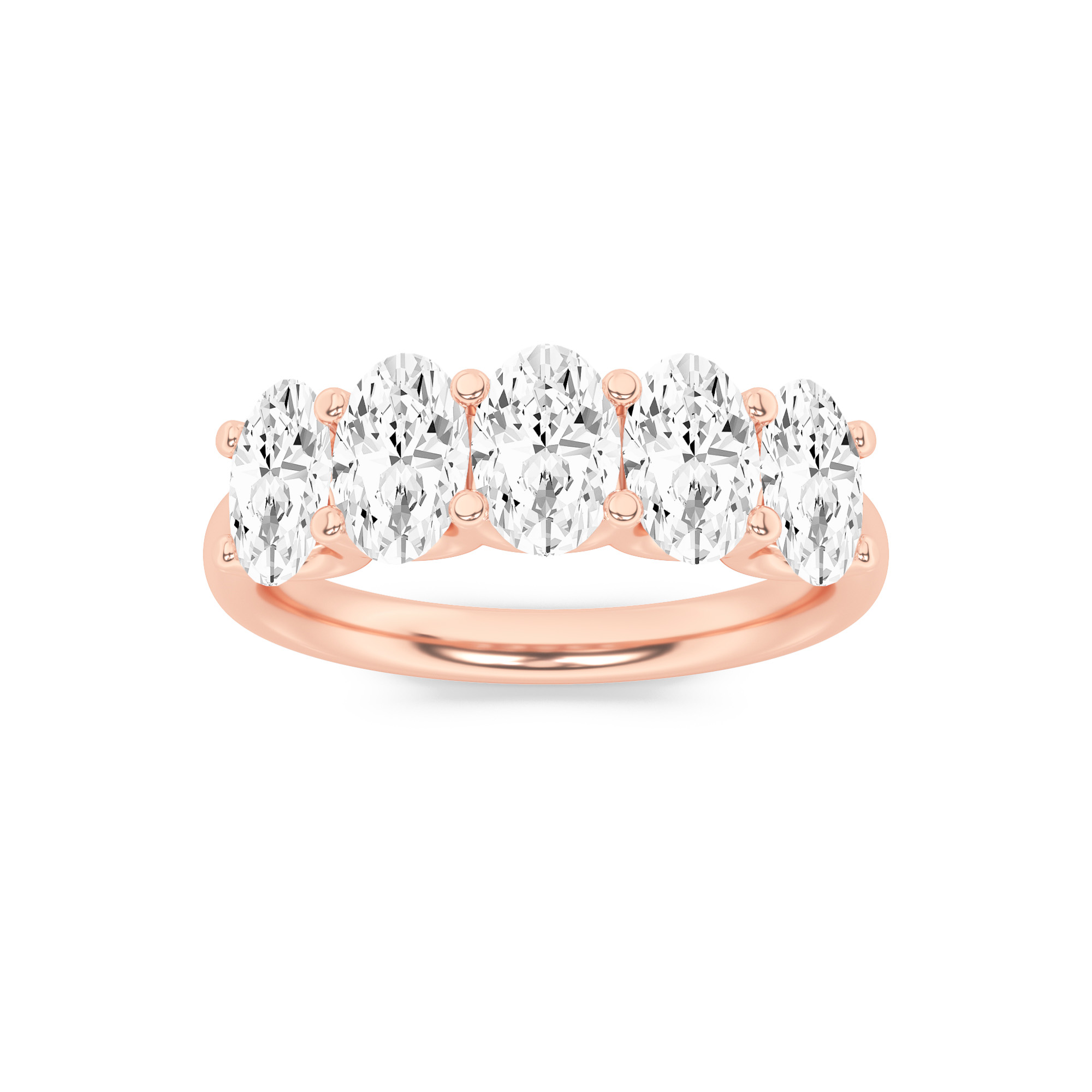 2Cttw Oval Shaped Lab Grown Diamond (F/VS) Five Stone Band Ring in 14K Gold