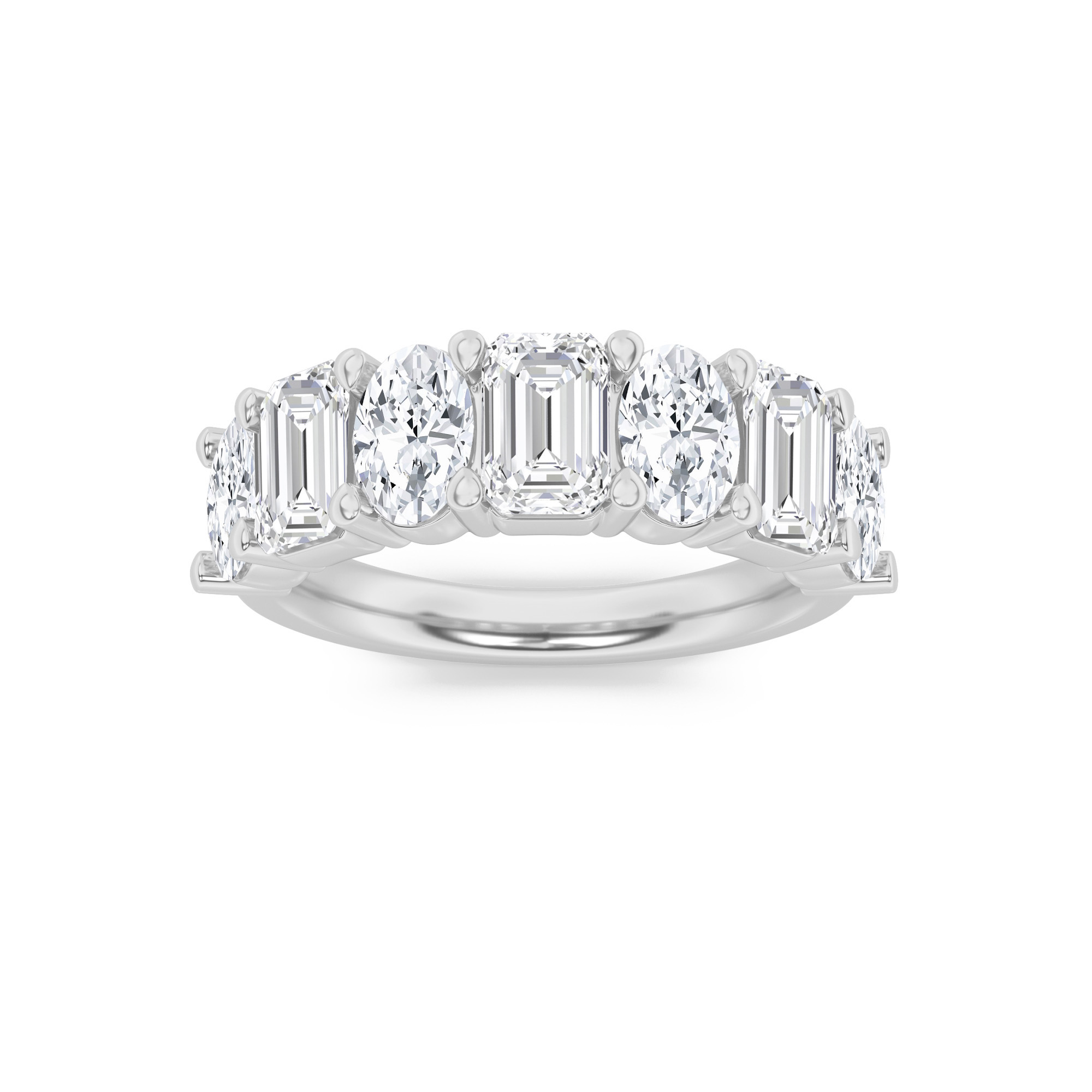 3Cttw Emerald Shaped Lab Grown Diamond (F/VS) Seven Stone Band Ring in 14K Gold