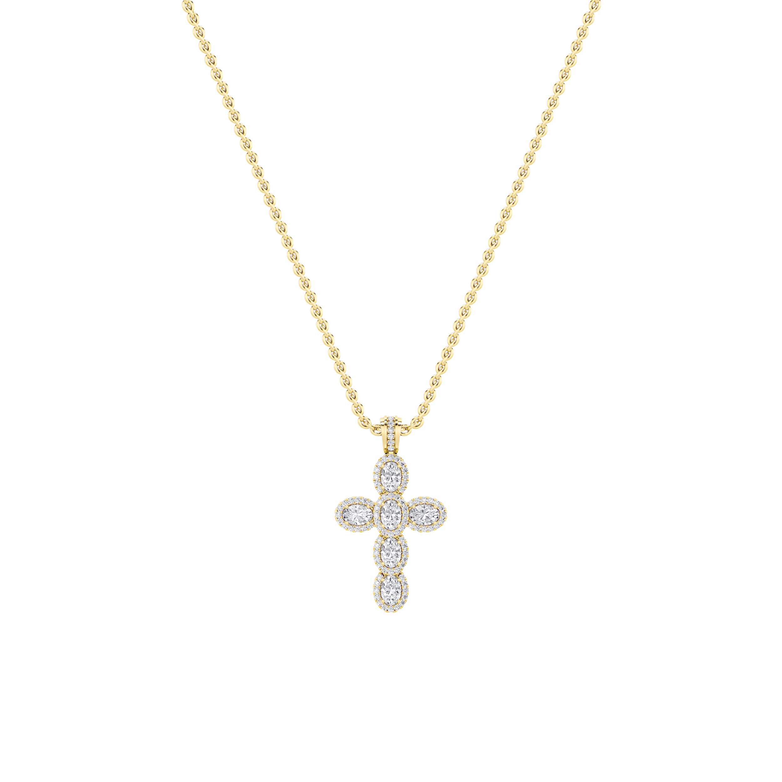 3Cttw Oval Shaped Lab Grown Diamond (F/VS) Cross Pendant in 14K Gold