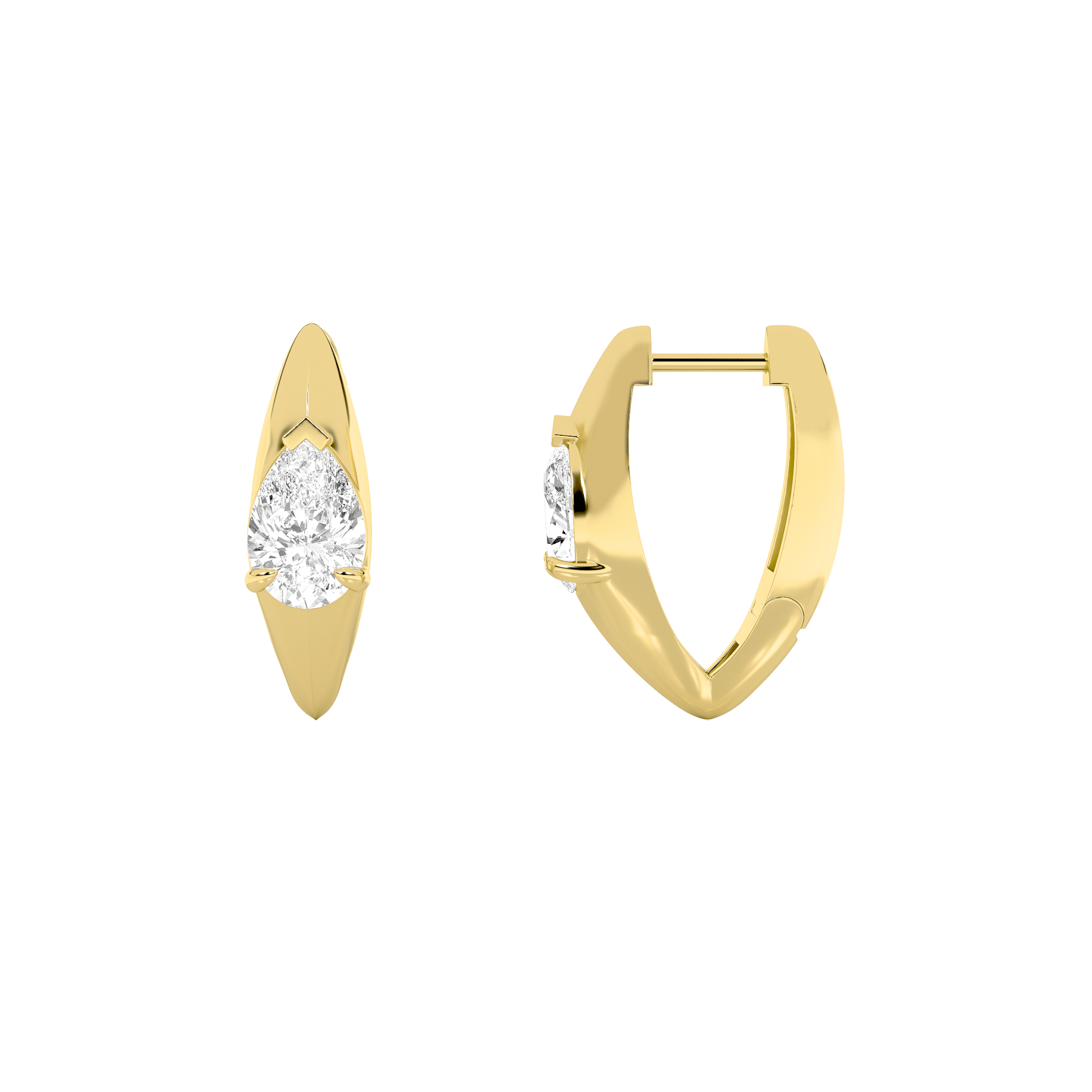 2Cttw Pear Shaped Lab Grown Diamond (F/VS) Solitaire Huggie Earrings in 14K Gold