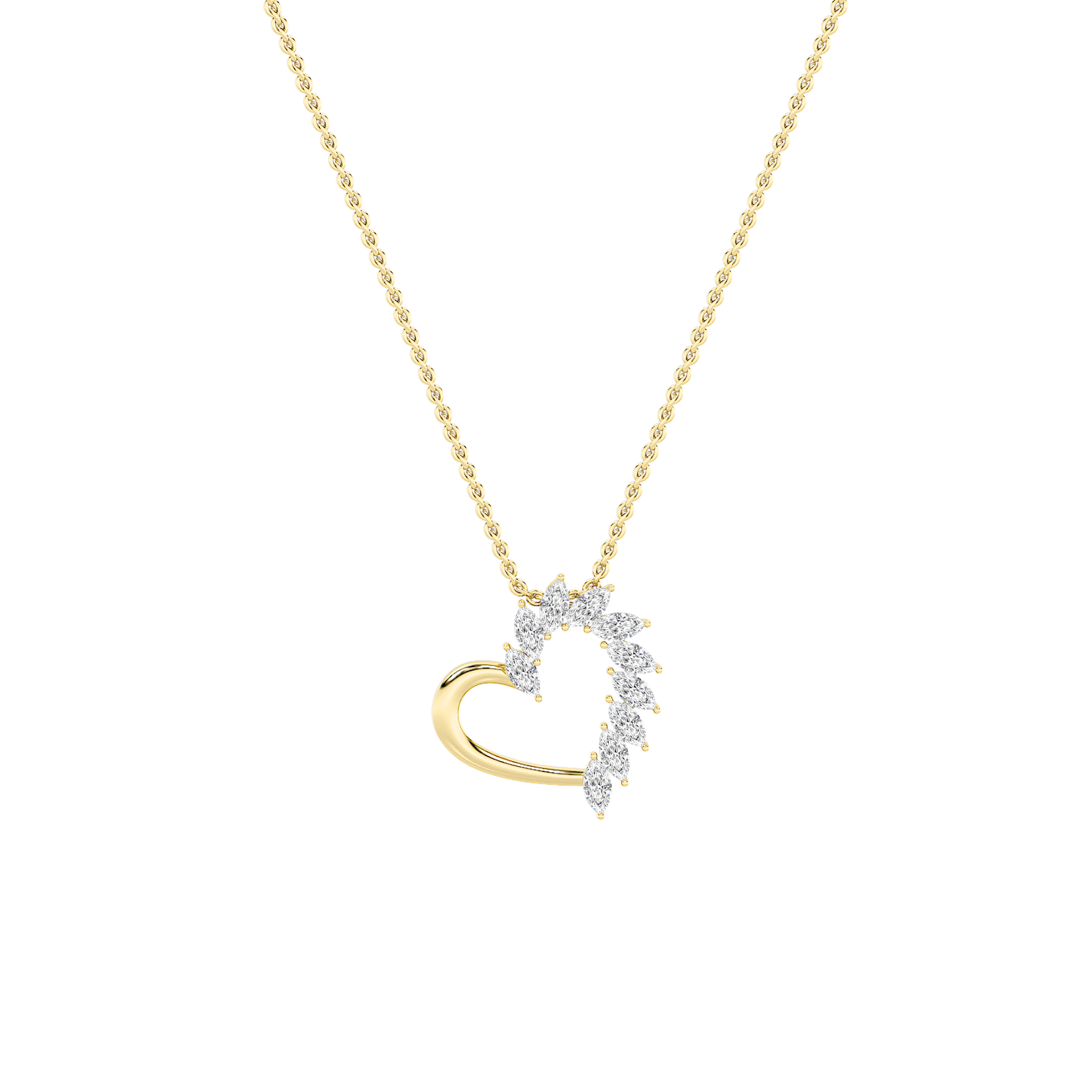 2Cttw Marquise Shaped Lab Grown Diamond (F/VS) Heart Shaped Pendant in 14K Gold