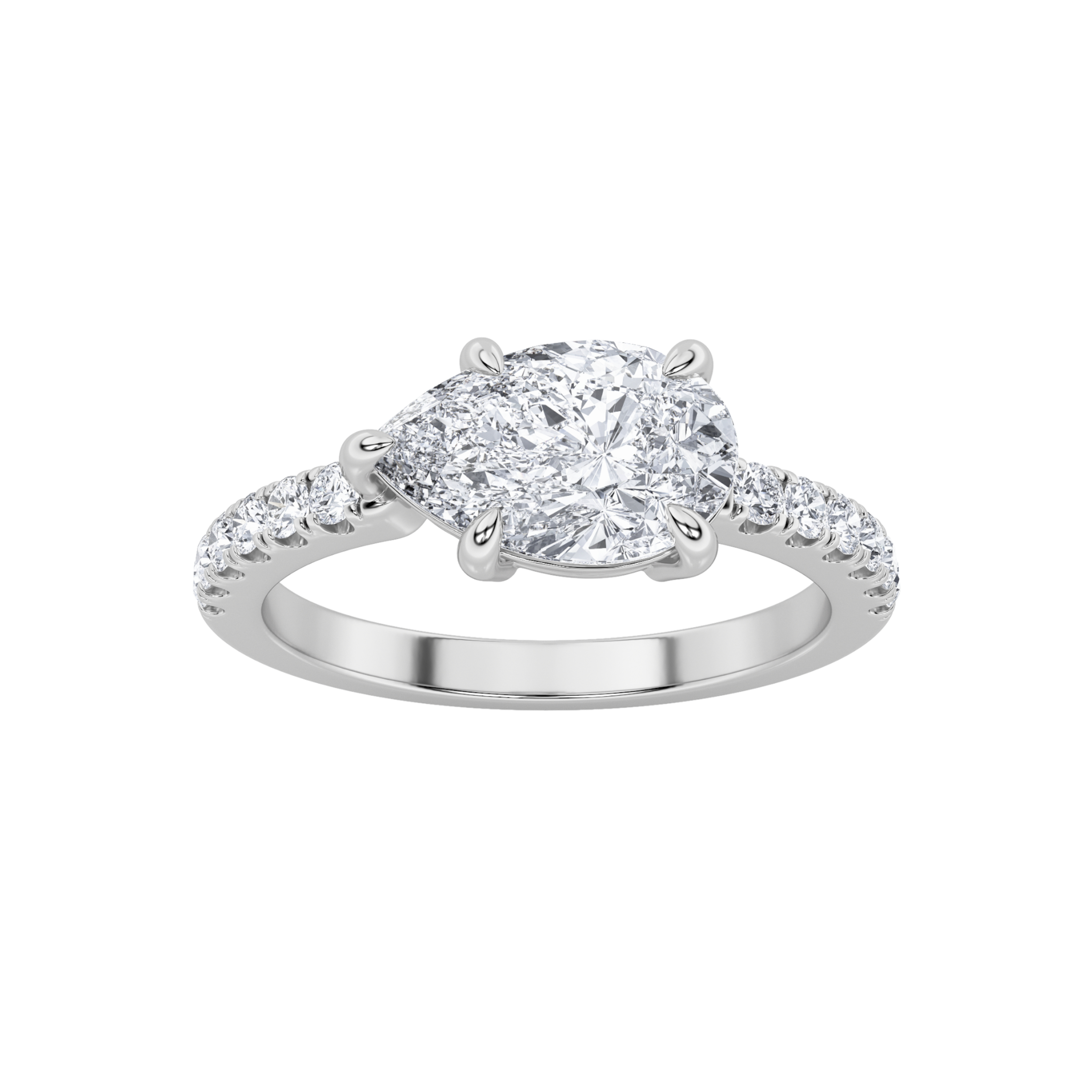 1.50 CT Pear Diamond Ring in 14K White Gold