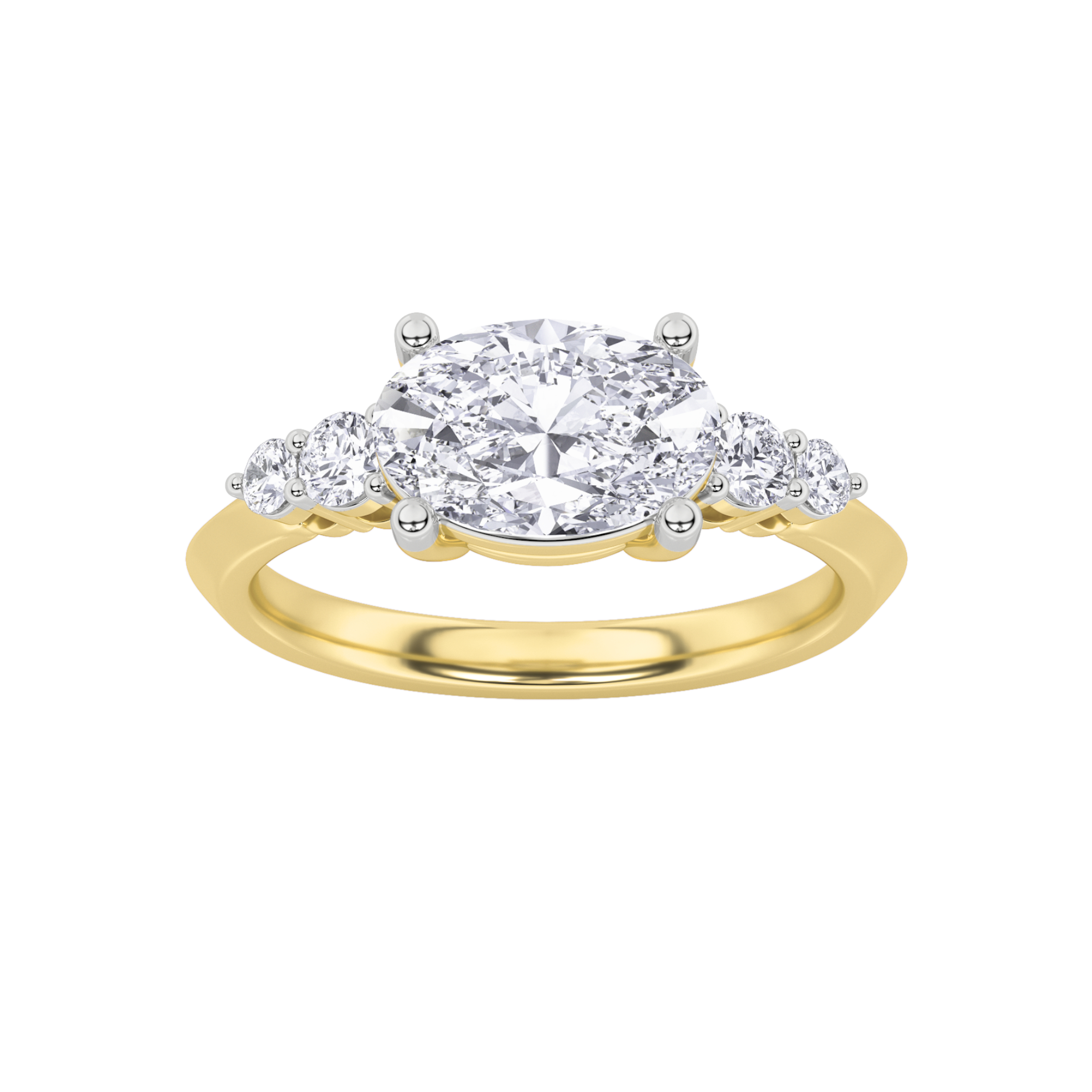 1.5Cttw Oval Shaped Lab Grown Diamond (F/VS) East West Five Stone Ring in 14K Gold