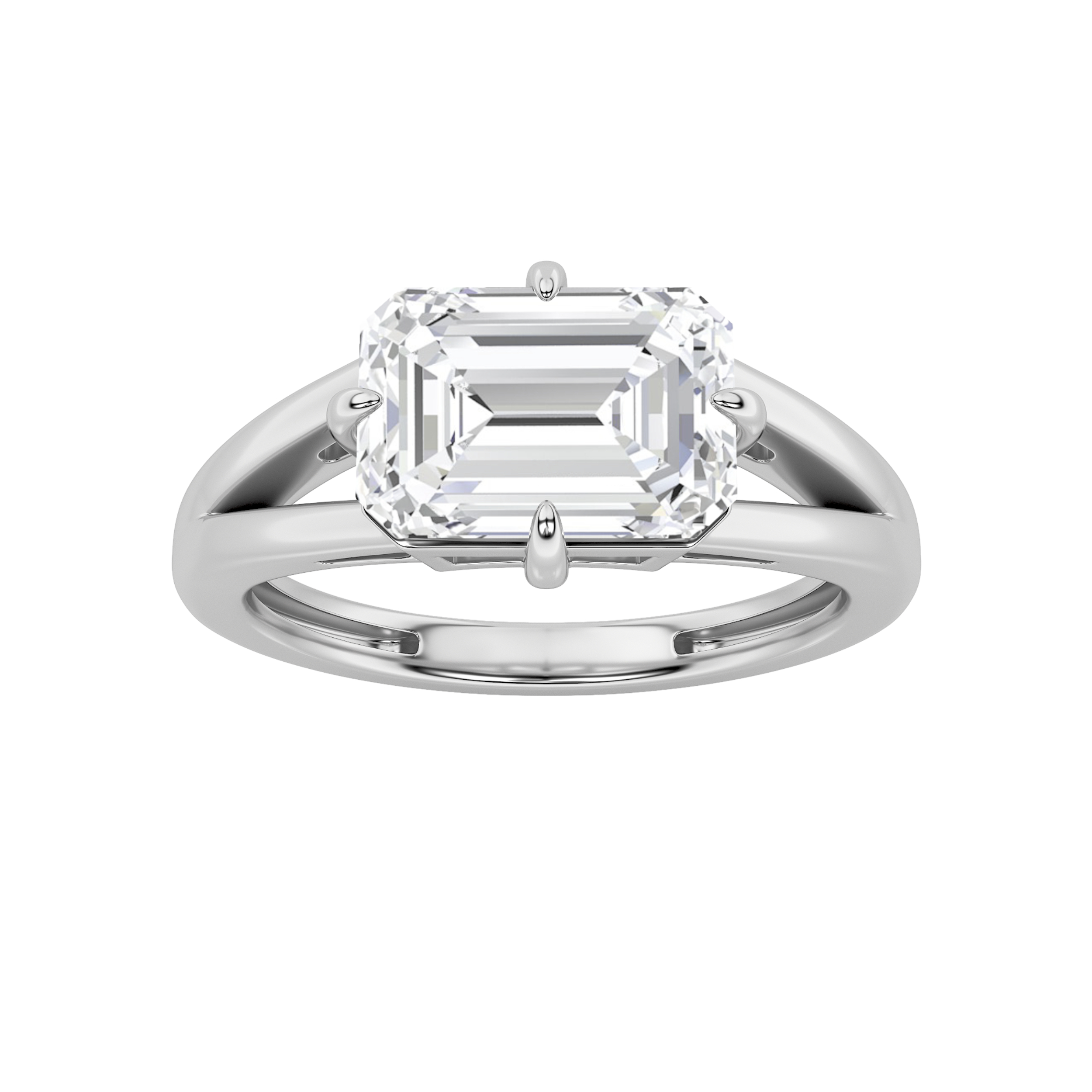 2.5Cttw Emerald Shaped Lab Grown Diamond (F/VS) East West Solitaire Ring in 14K Gold