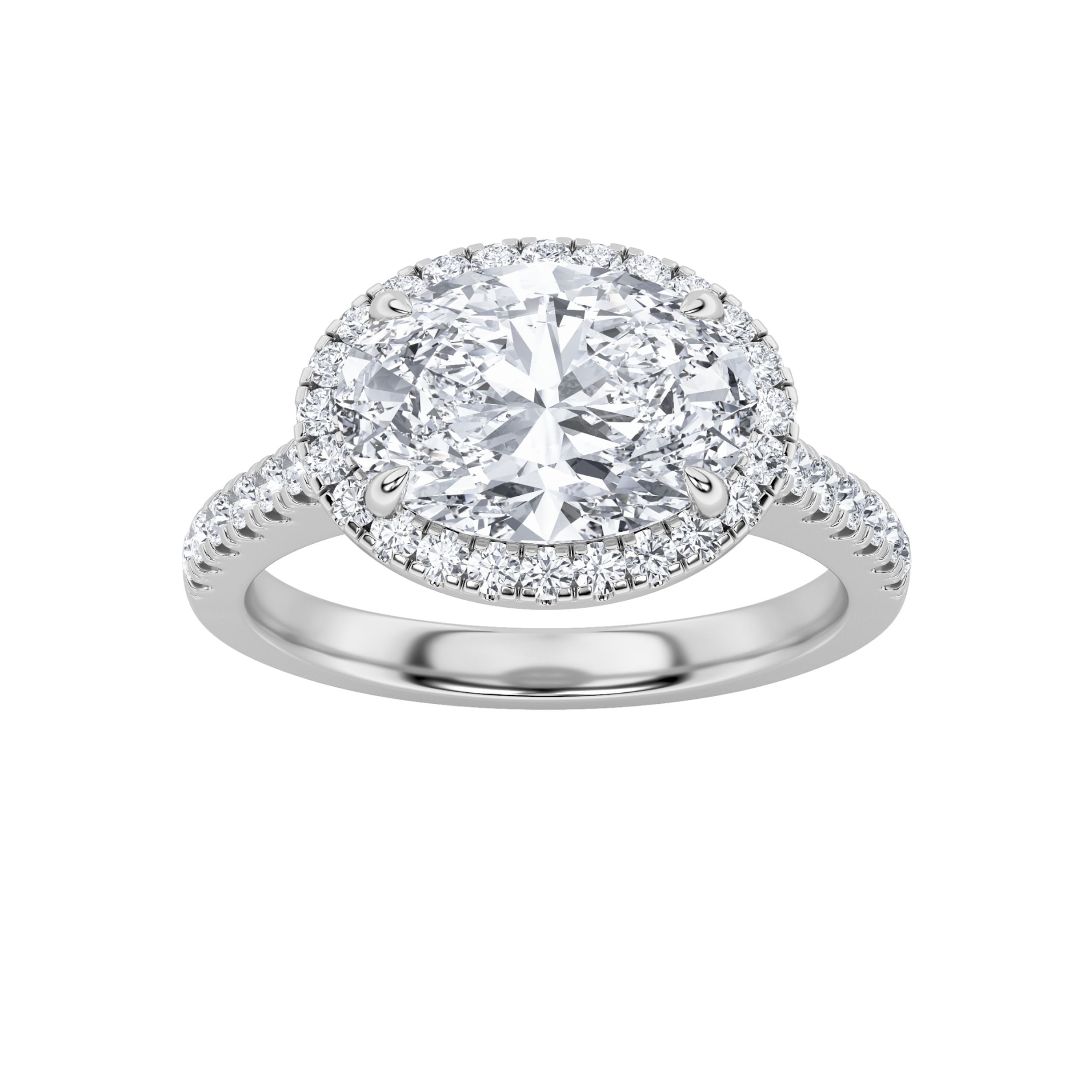 2Cttw Oval Shaped Lab Grown Diamond (F/VS) East West Accented Solitaire Ring in 14K Gold