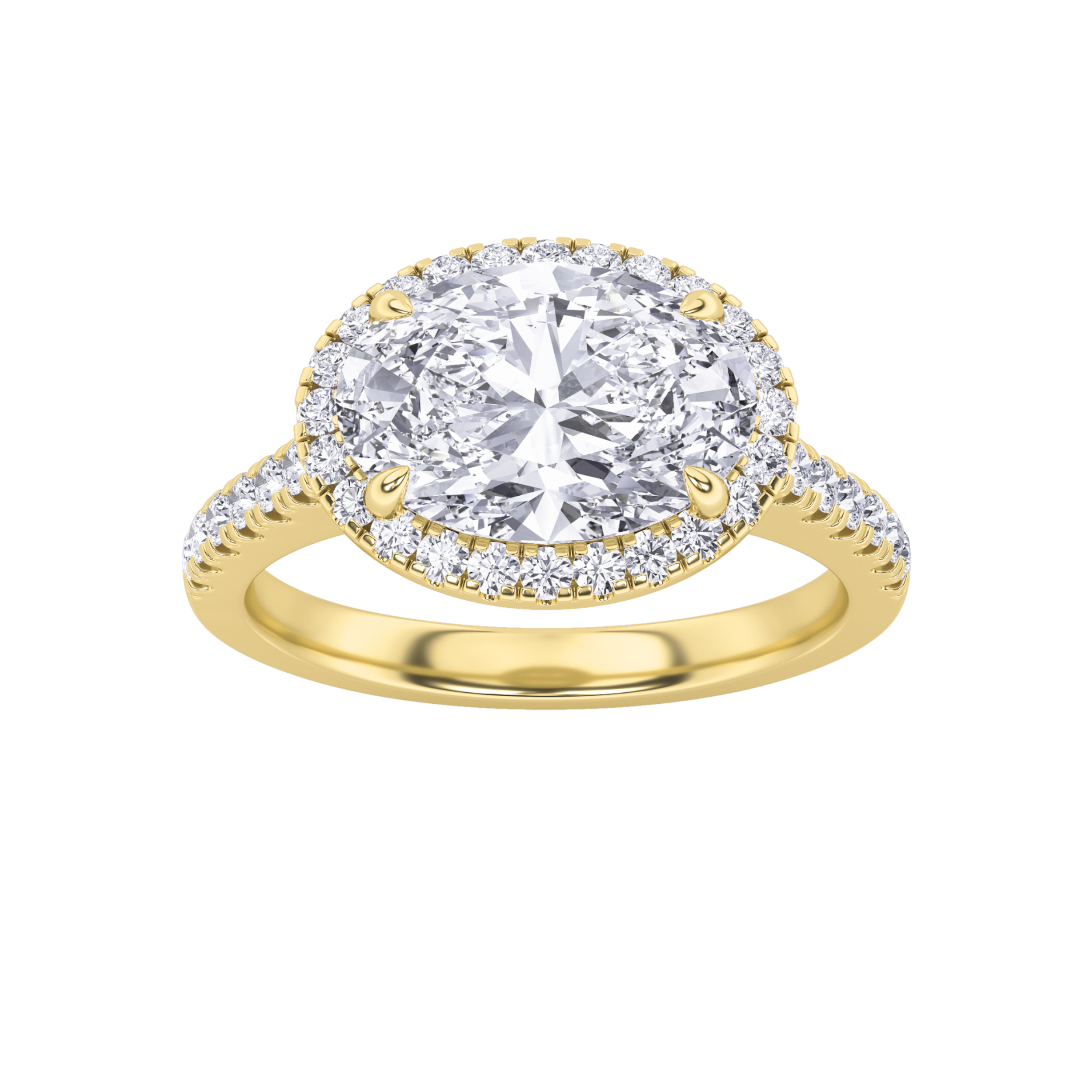 2Cttw Oval Shaped Lab Grown Diamond (F/VS) East West Accented Solitaire Ring in 14K Gold