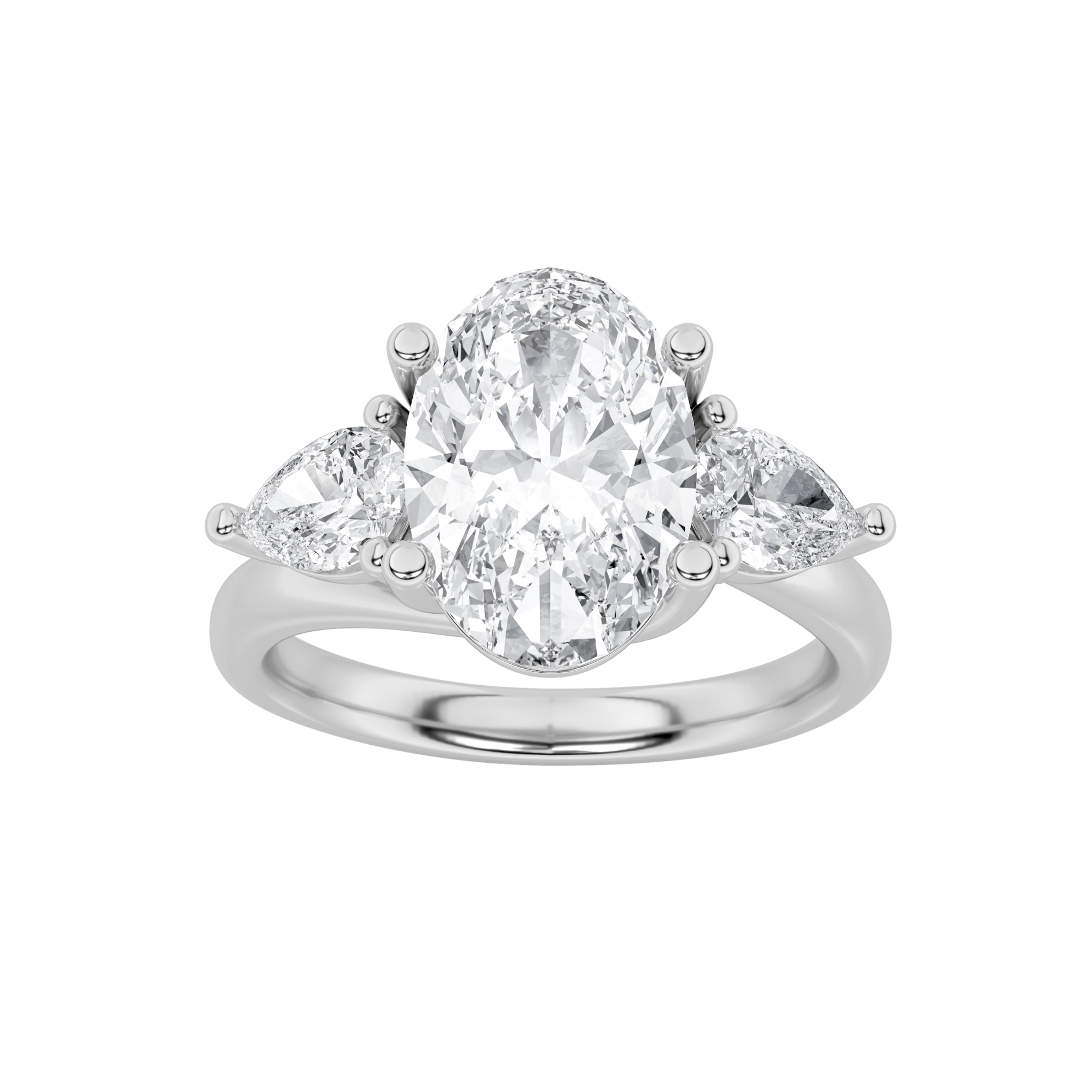 2.5Cttw Oval Shaped Lab Grown Diamond (F/VS) Accented Three Stone Ring in 14K Gold