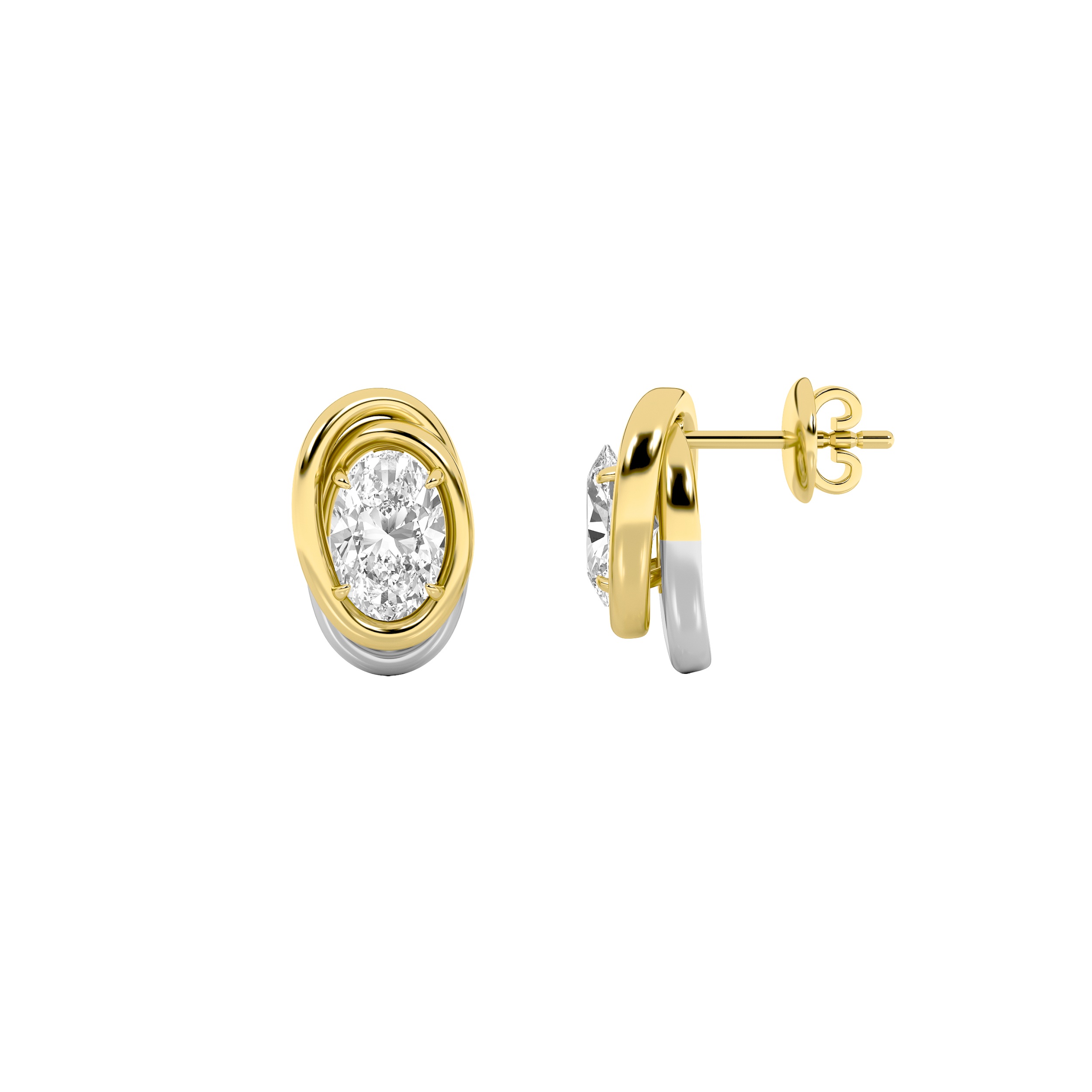 2.00 CT Oval Diamond Earring in 14K Yellow Gold|14K White Gold