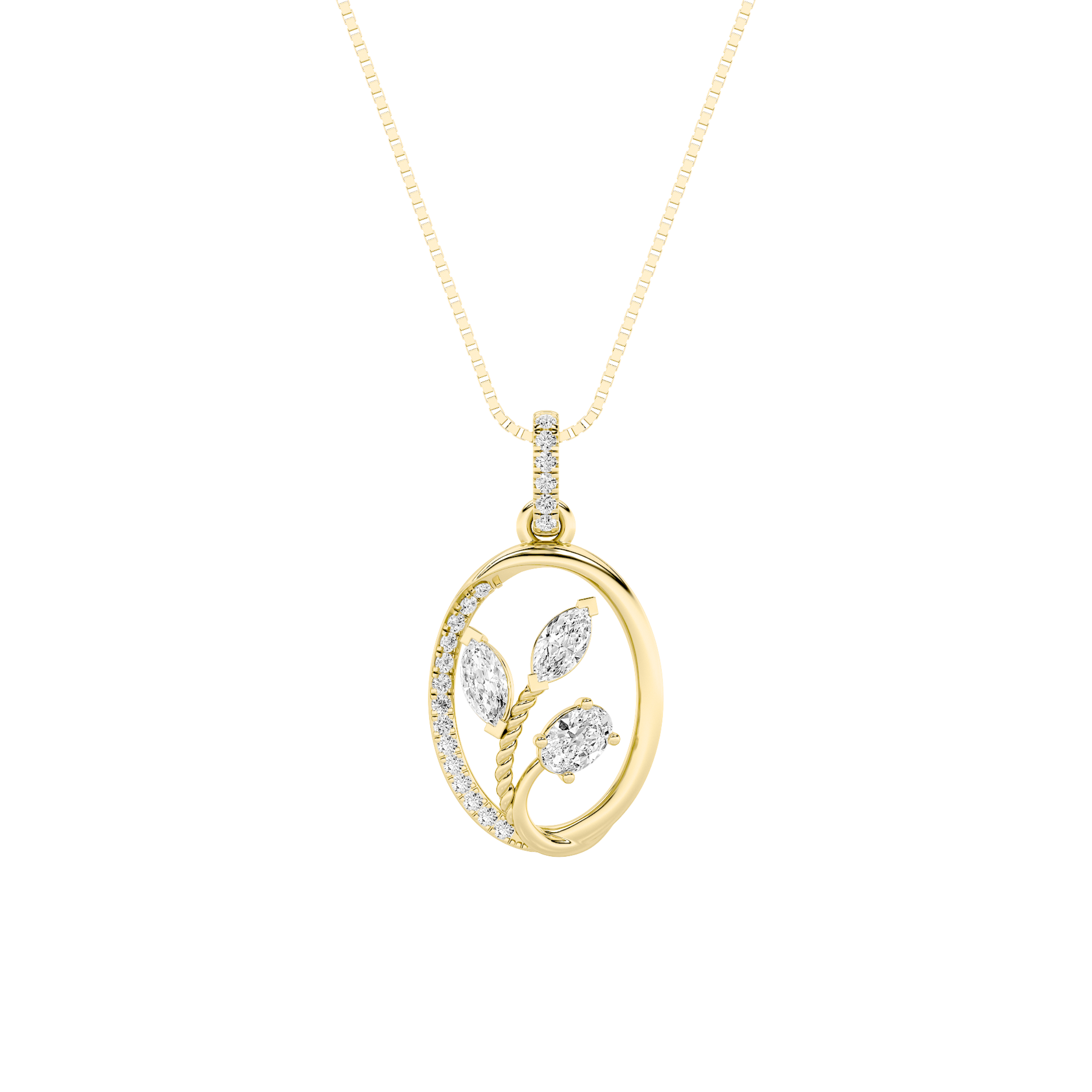 1.00 CT Oval Diamond Necklace in 14K Yellow Gold