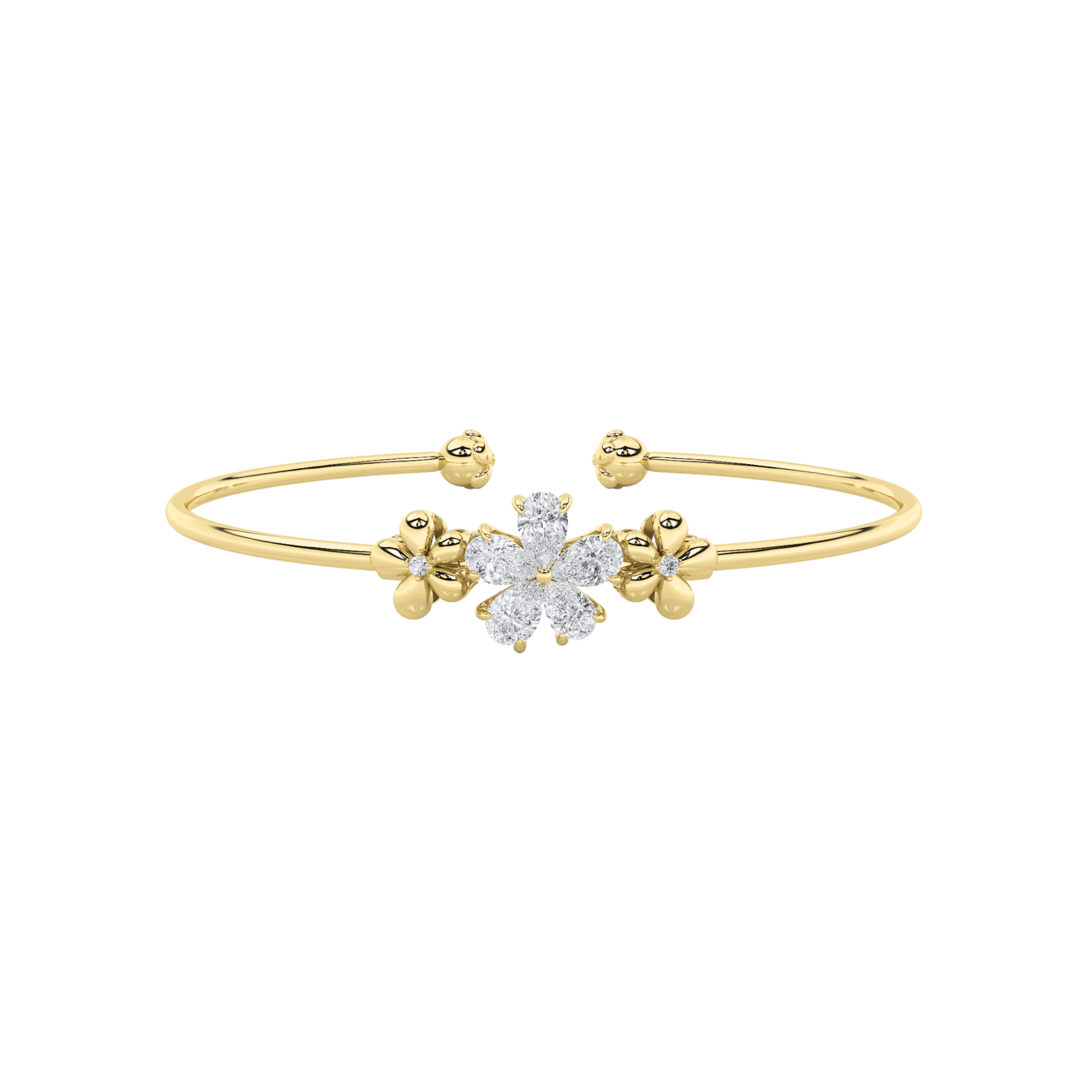 1.5Cttw Pear Shaped Lab Grown Diamond (F/VS) Fancy Flower Bangle Bracelet in 14K Gold