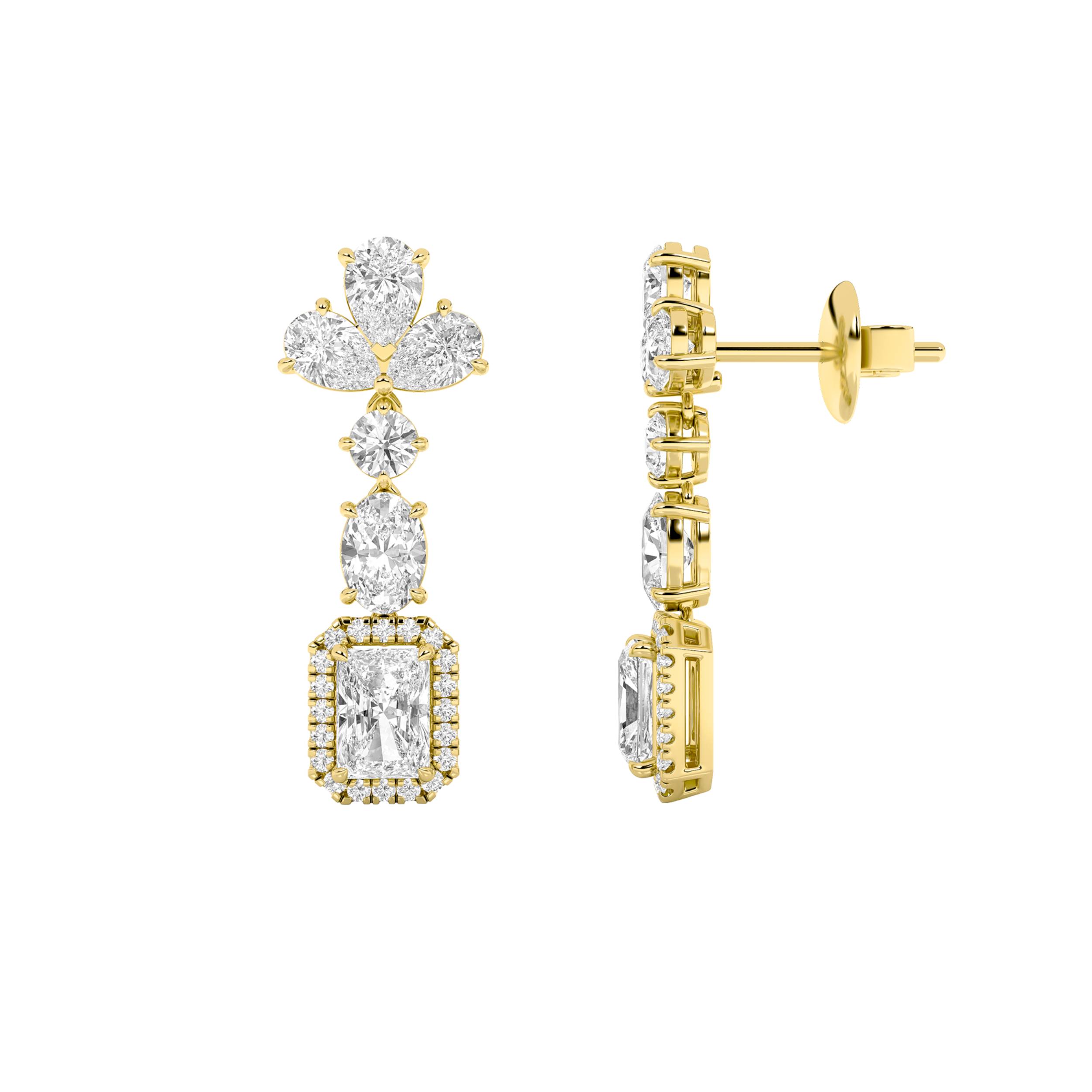 5.50 CT Radiant Diamond Earring in 14K Yellow Gold