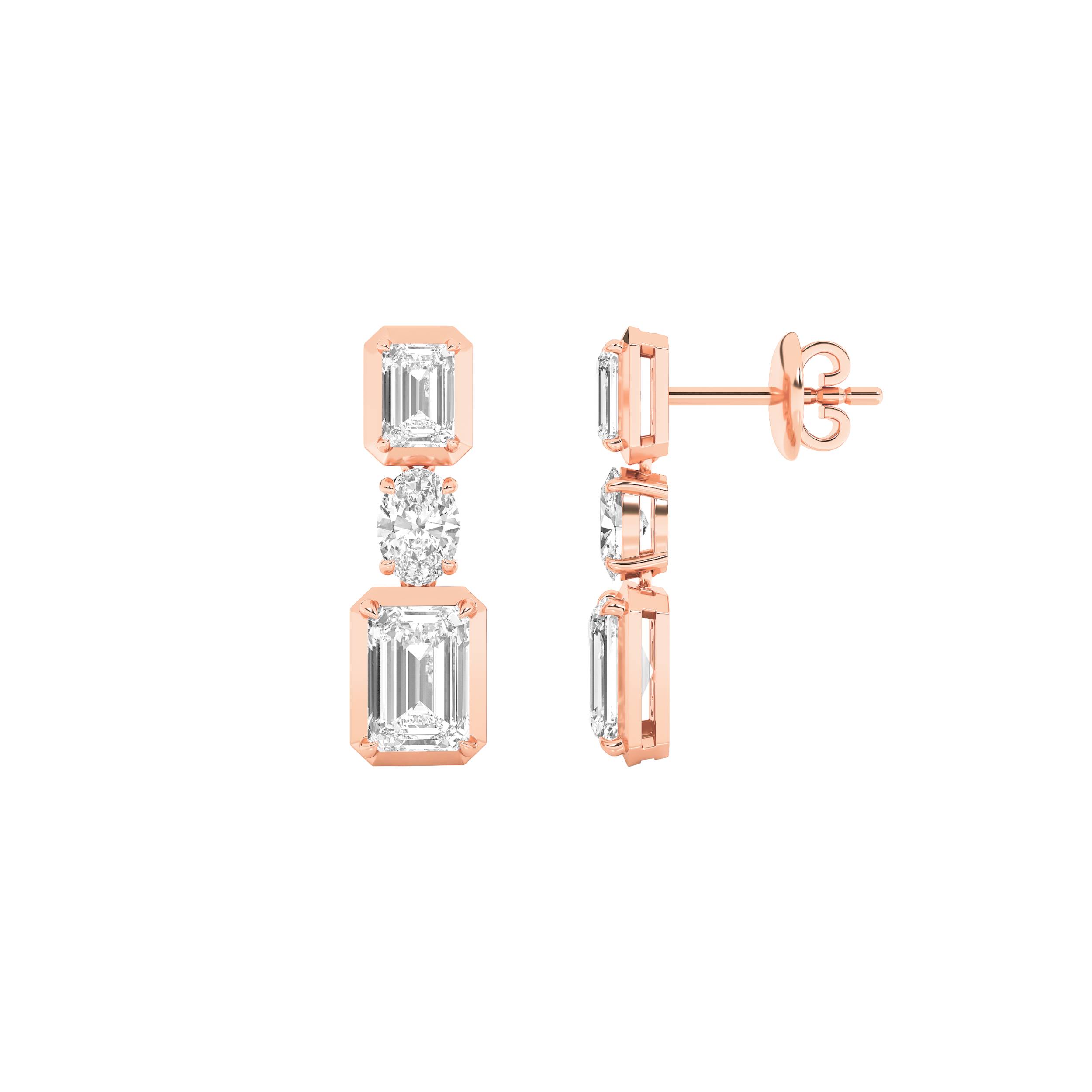 3.00 CT Radiant Diamond Earring in 14K Rose Gold