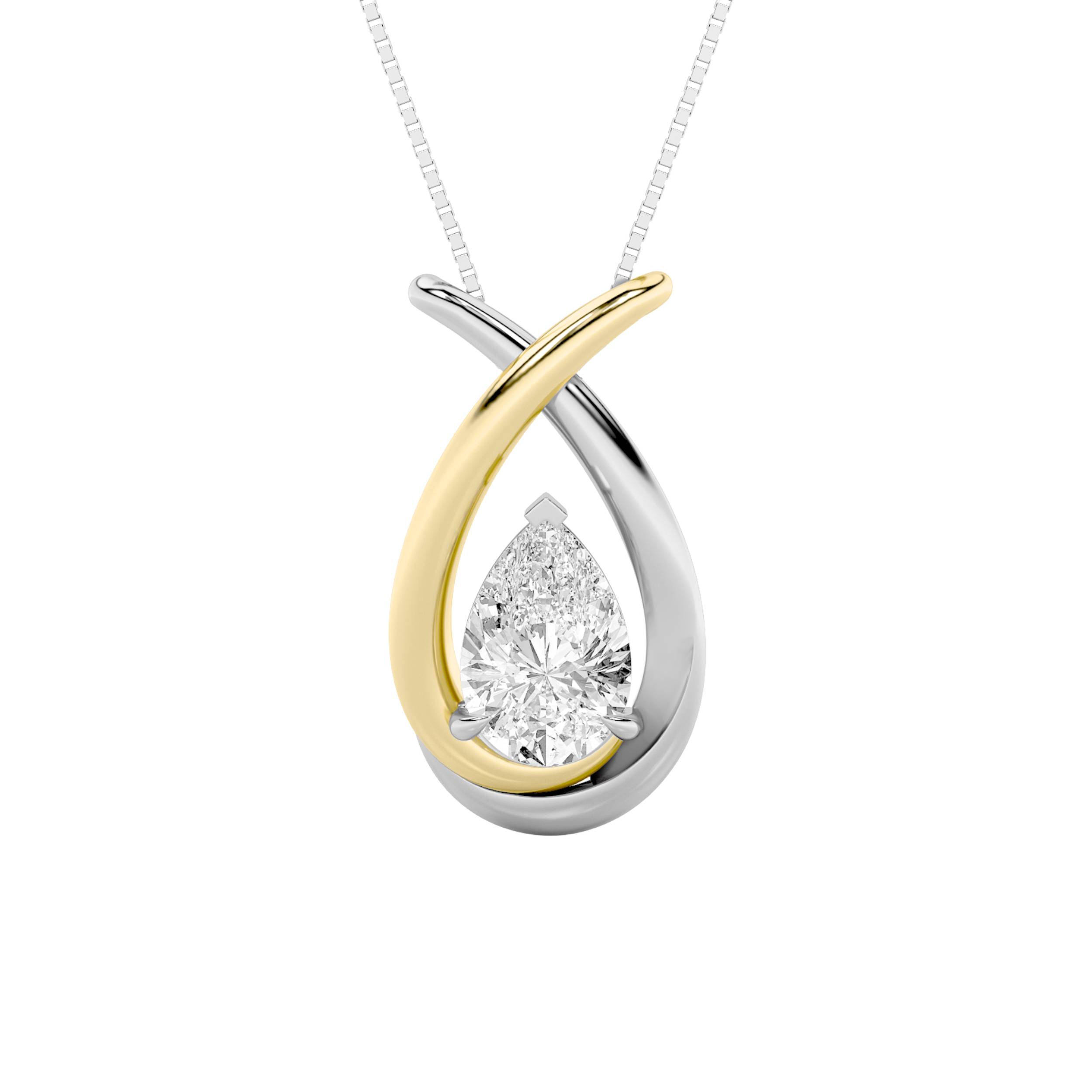 1.50 CT Pear Diamond Necklace in 14K White Gold|14K Yellow Gold
