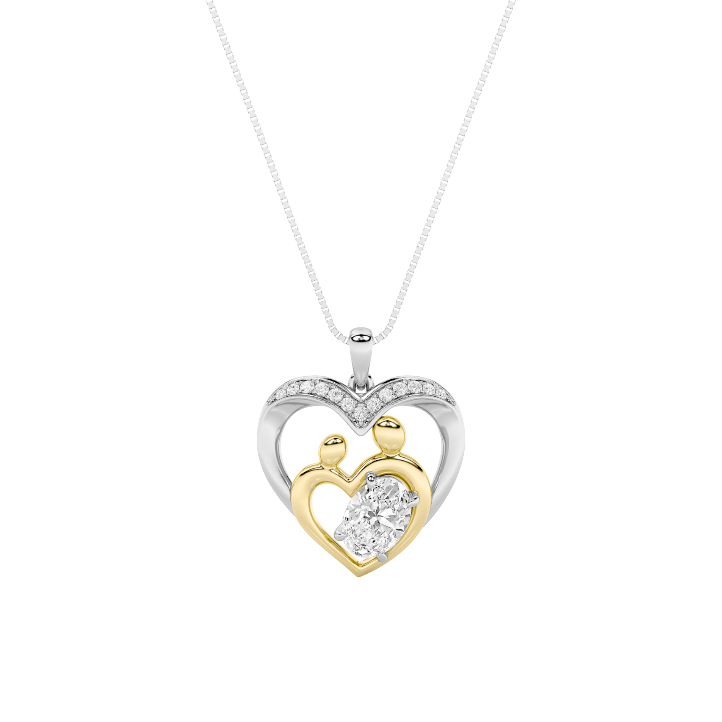 1Cttw Oval Shaped Lab Grown Diamond (F/VS) Heart Shaped Pendant in 14K Gold