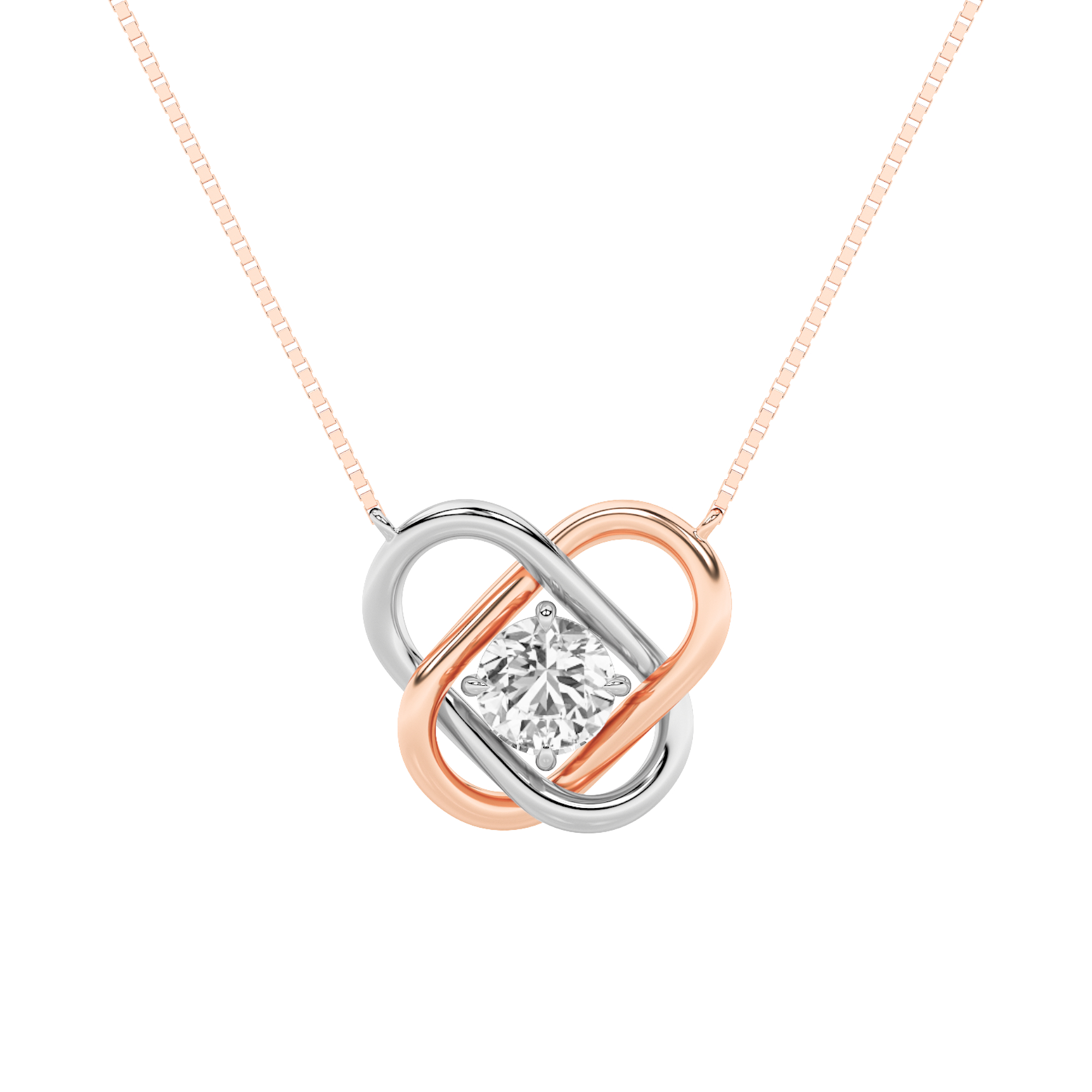 1.00 CT Round Diamond Necklace in 14K White Gold|14K Rose Gold