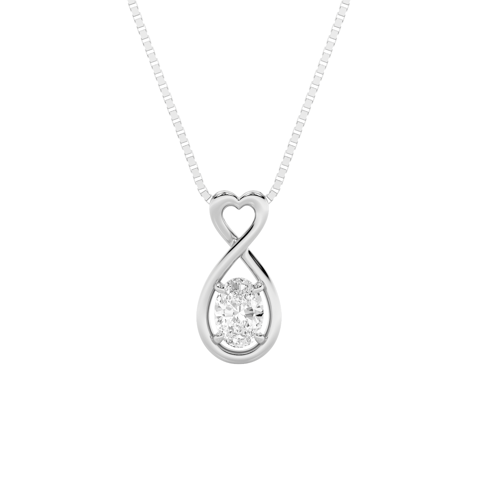 1.00 CT Oval Diamond Necklace in 14K White Gold