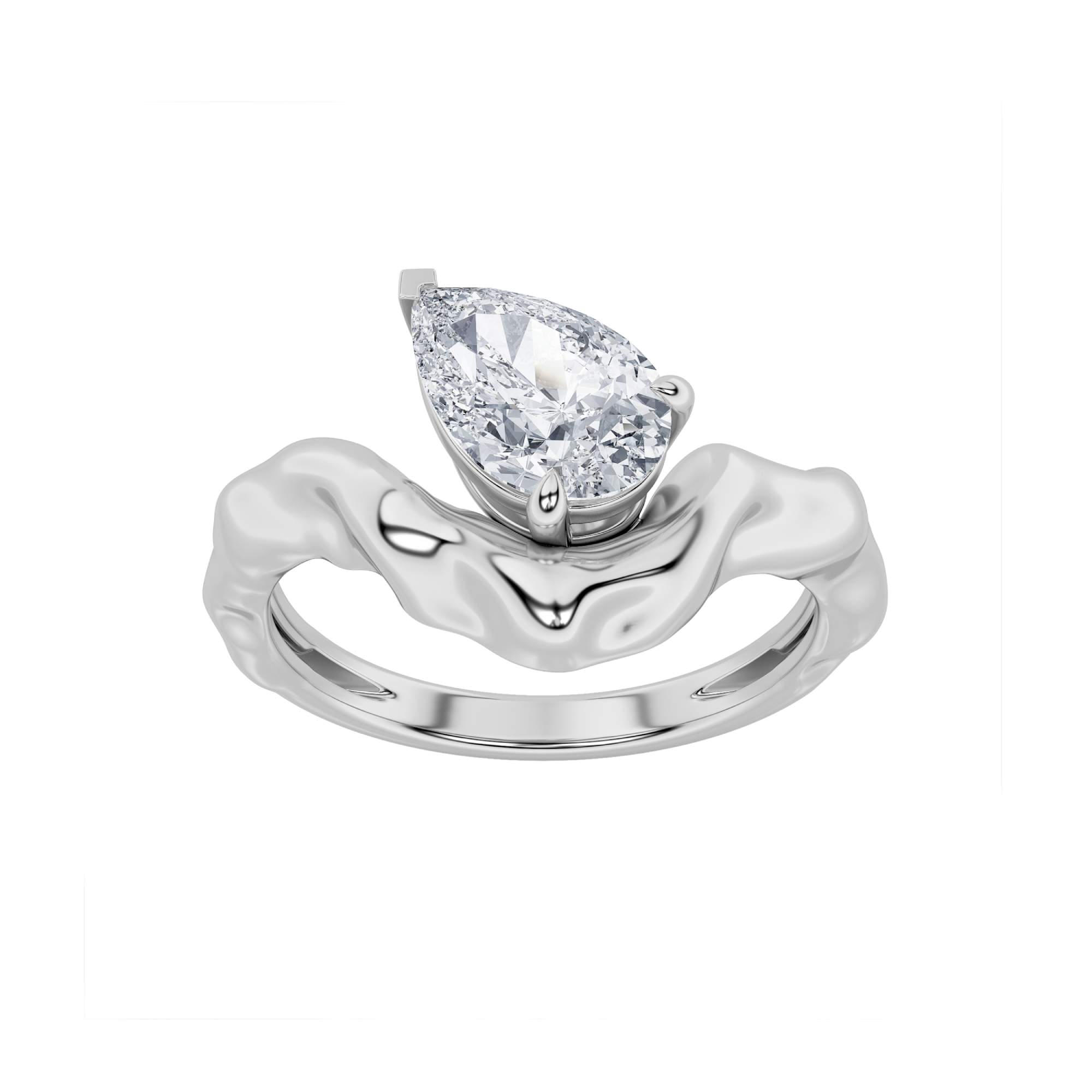 1.00 CT Pear Diamond Ring in 14K White Gold