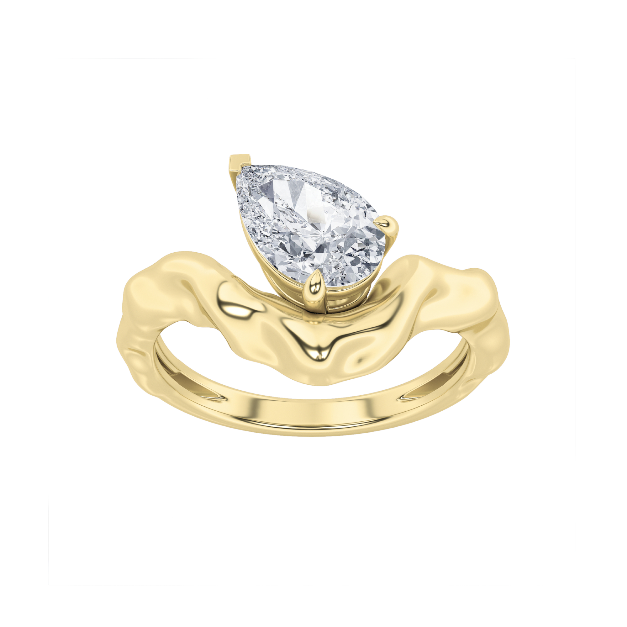 1.00 CT Pear Diamond Ring in 14K Yellow Gold